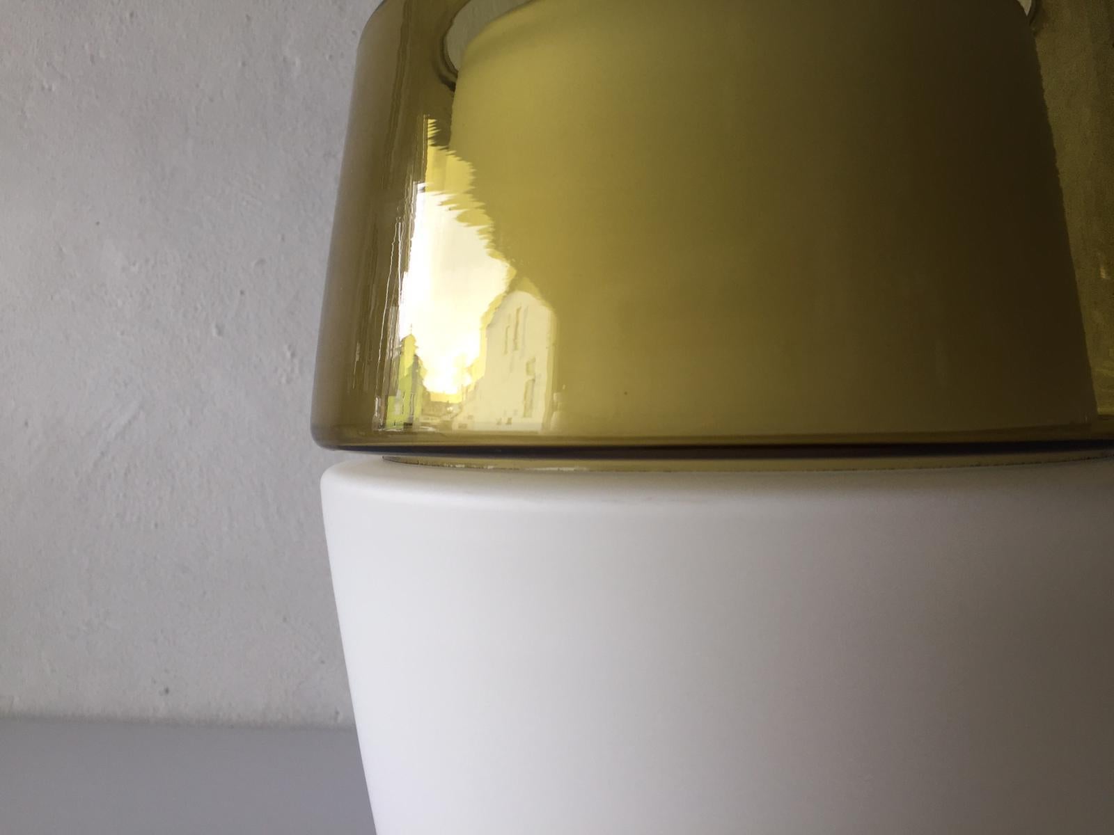 Yellow and Milk Glass Pendant Lamp by Peill & Putzler, 1960s, Germany For Sale 2