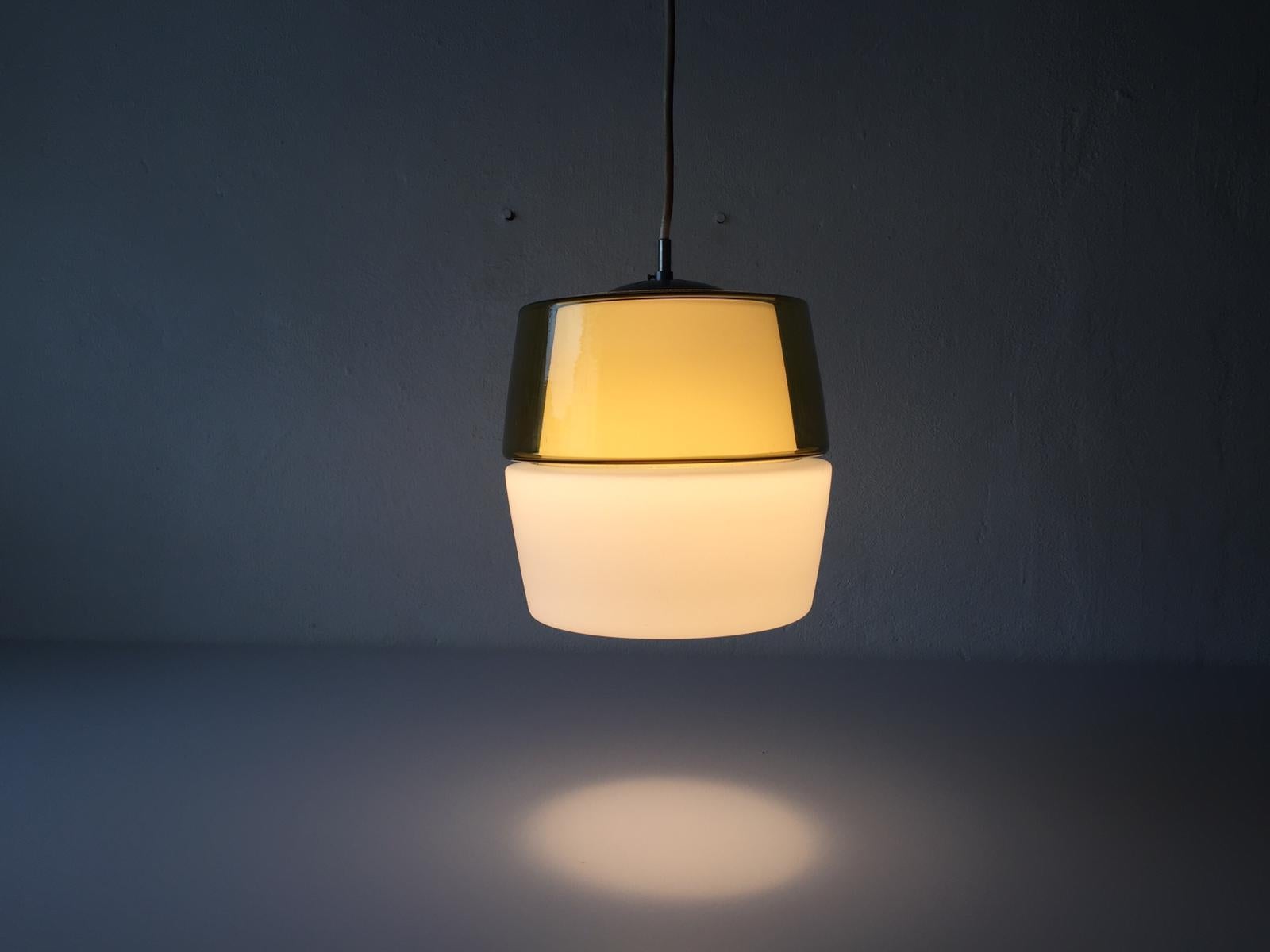 Yellow and Milk Glass Pendant Lamp by Peill & Putzler, 1960s, Germany For Sale 3