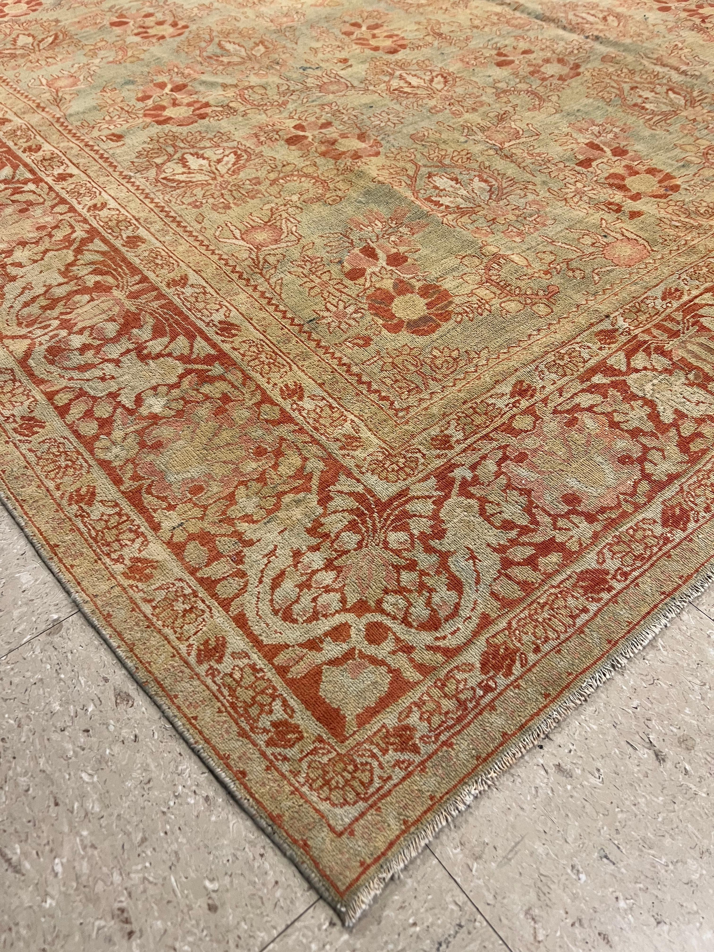 Hand-Knotted Yellow and Orange Antique Mahal Rug, Handmade Oriental Rug  For Sale