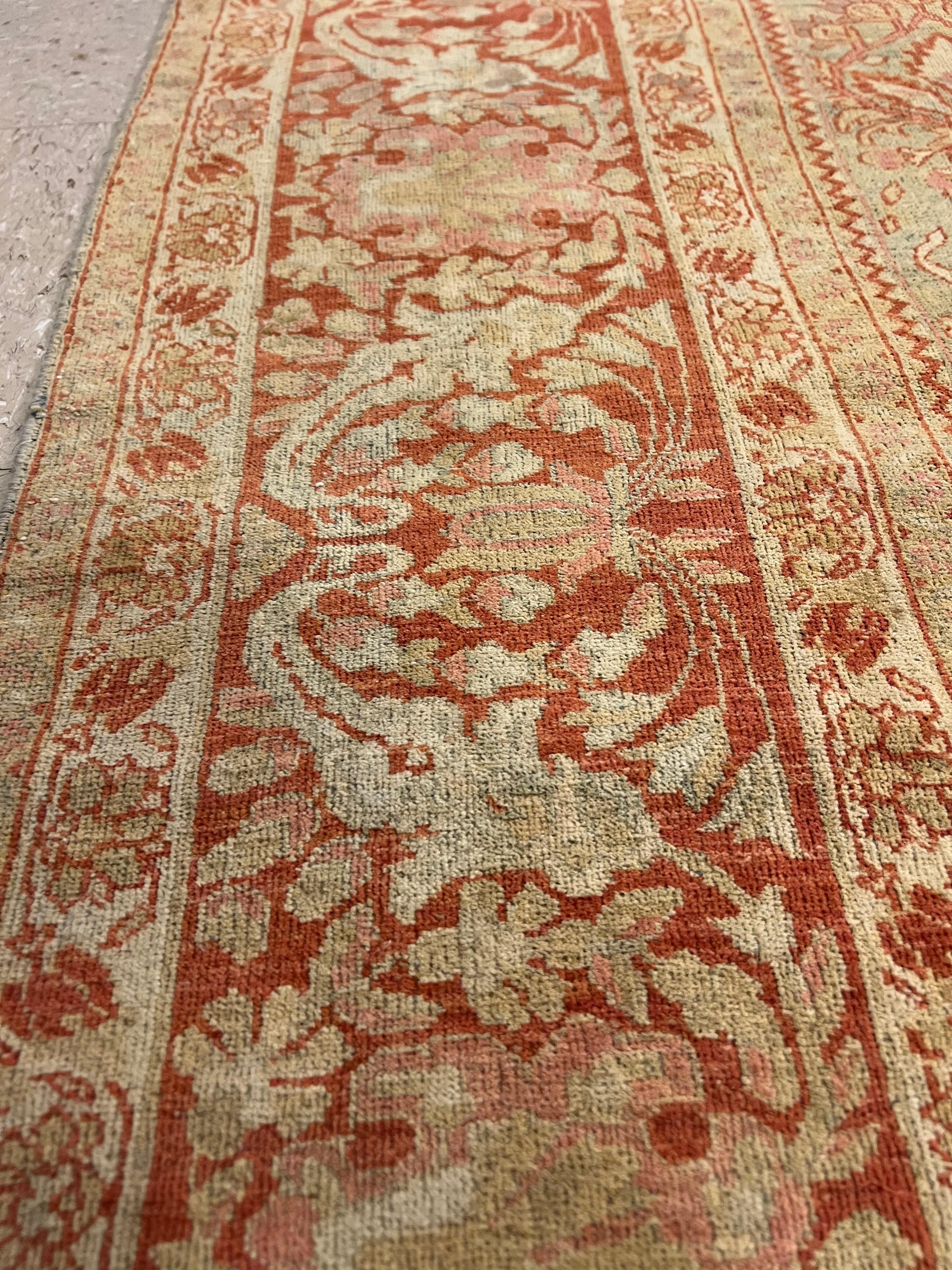 Yellow and Orange Antique Mahal Rug, Handmade Oriental Rug  In Good Condition For Sale In Port Washington, NY