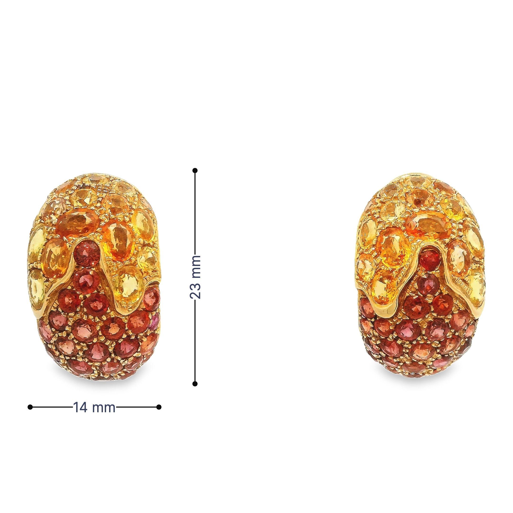 Taglio ovale Abbracci a clip in oro giallo e zaffiro arancione in vendita