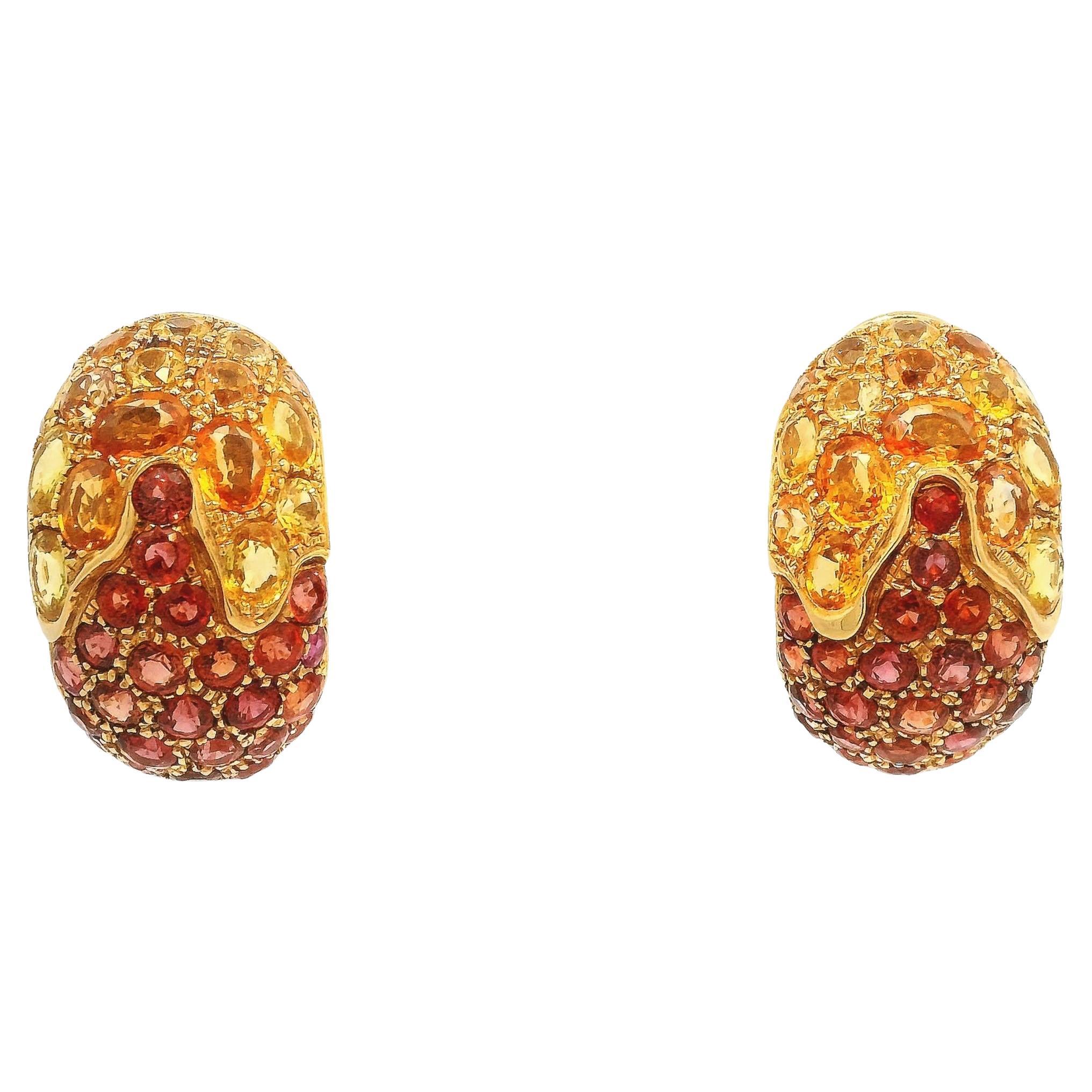 Yellow and Orange Sapphire 18K Yellow Gold Clip on Huggies