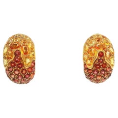 Yellow and Orange Sapphire 18K Yellow Gold Clip on Huggies