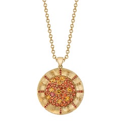 Sonnenhalskette aus 18 Karat Gelbgold mit gelbem und orangefarbenem Saphir
