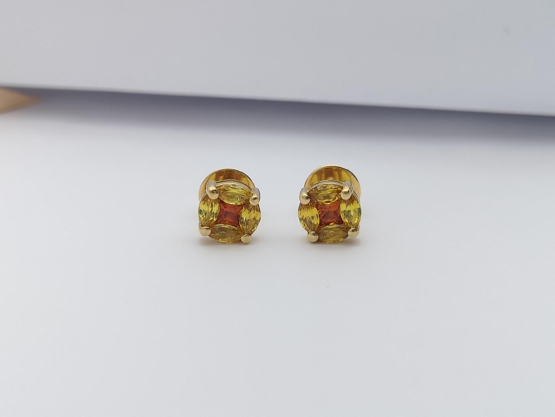 Orecchini di zaffiri gialli e arancioni con montatura in oro 18 carati In condizioni Nuovo in vendita a Bangkok, TH