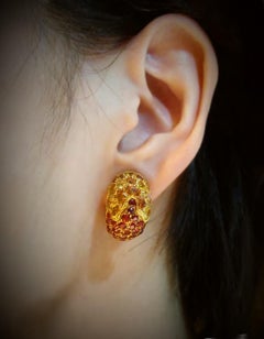 Yellow and Orange Sapphire Gold Clip-On Huggie Hoop Earrings