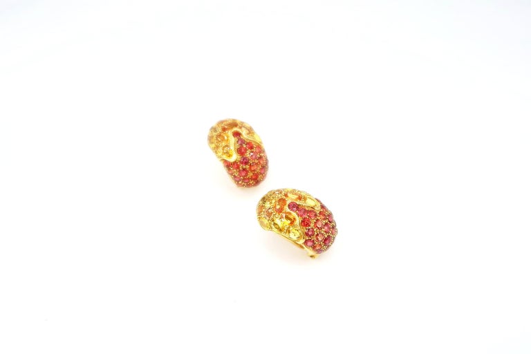 Yellow and Orange Sapphire Gold Clip on Huggie Hoop Earrings For Sale