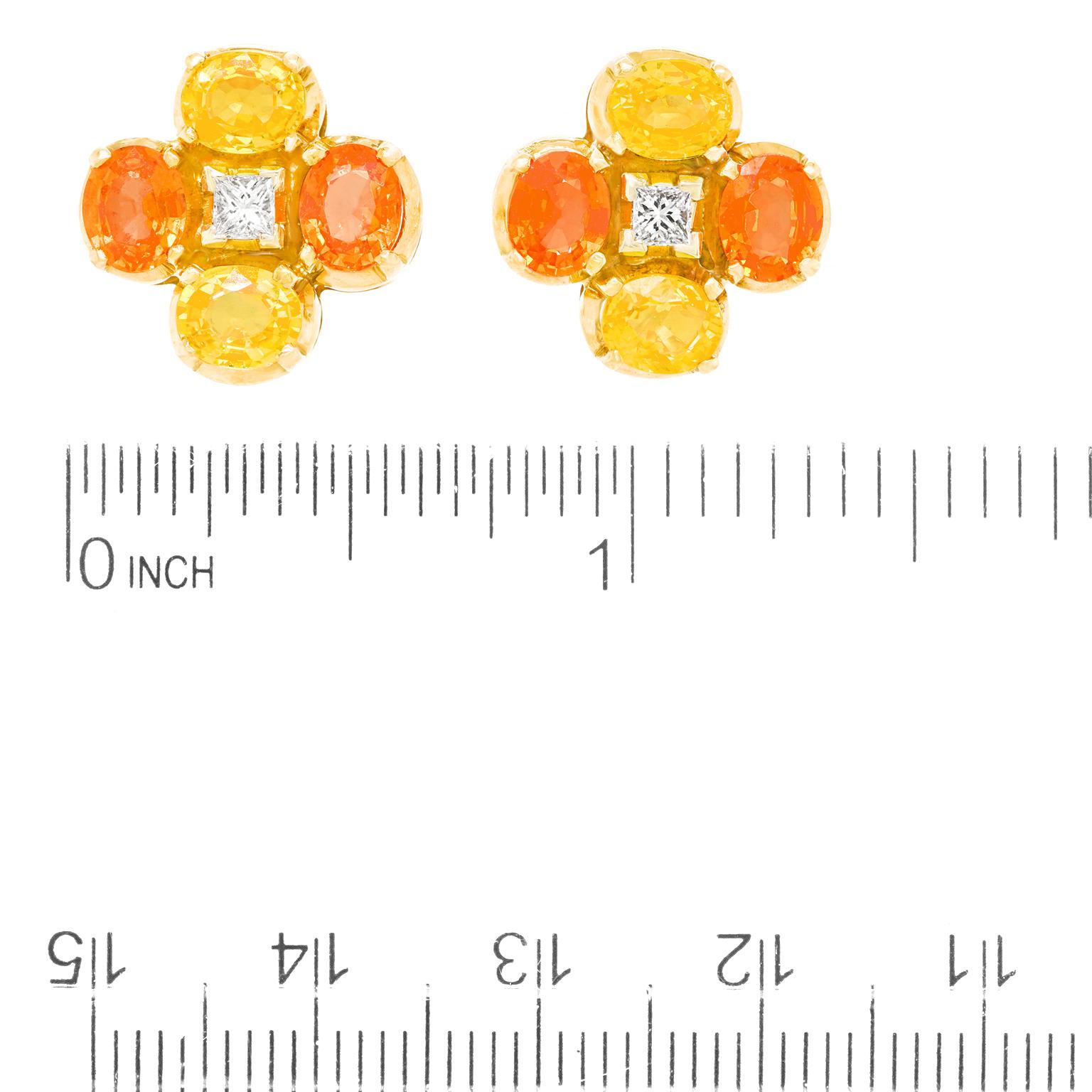 Yellow and Orange Sapphire-Set Gold Earrings by Nardi In Excellent Condition In Litchfield, CT