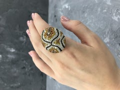 Yellow and Orange Sapphire, White Diamond 18K Yellow Gold Statement Ring