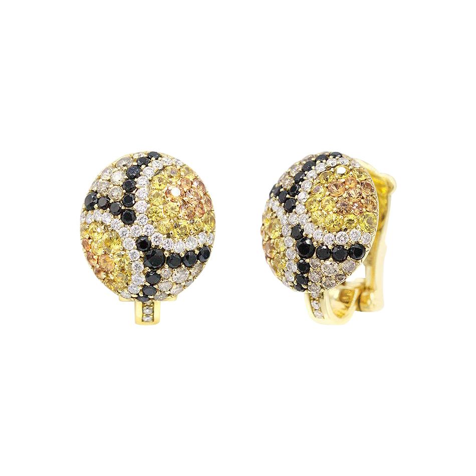 Yellow and Orange Sapphire, White Diamond Yellow Gold 18 Karat Earrings for Her For Sale