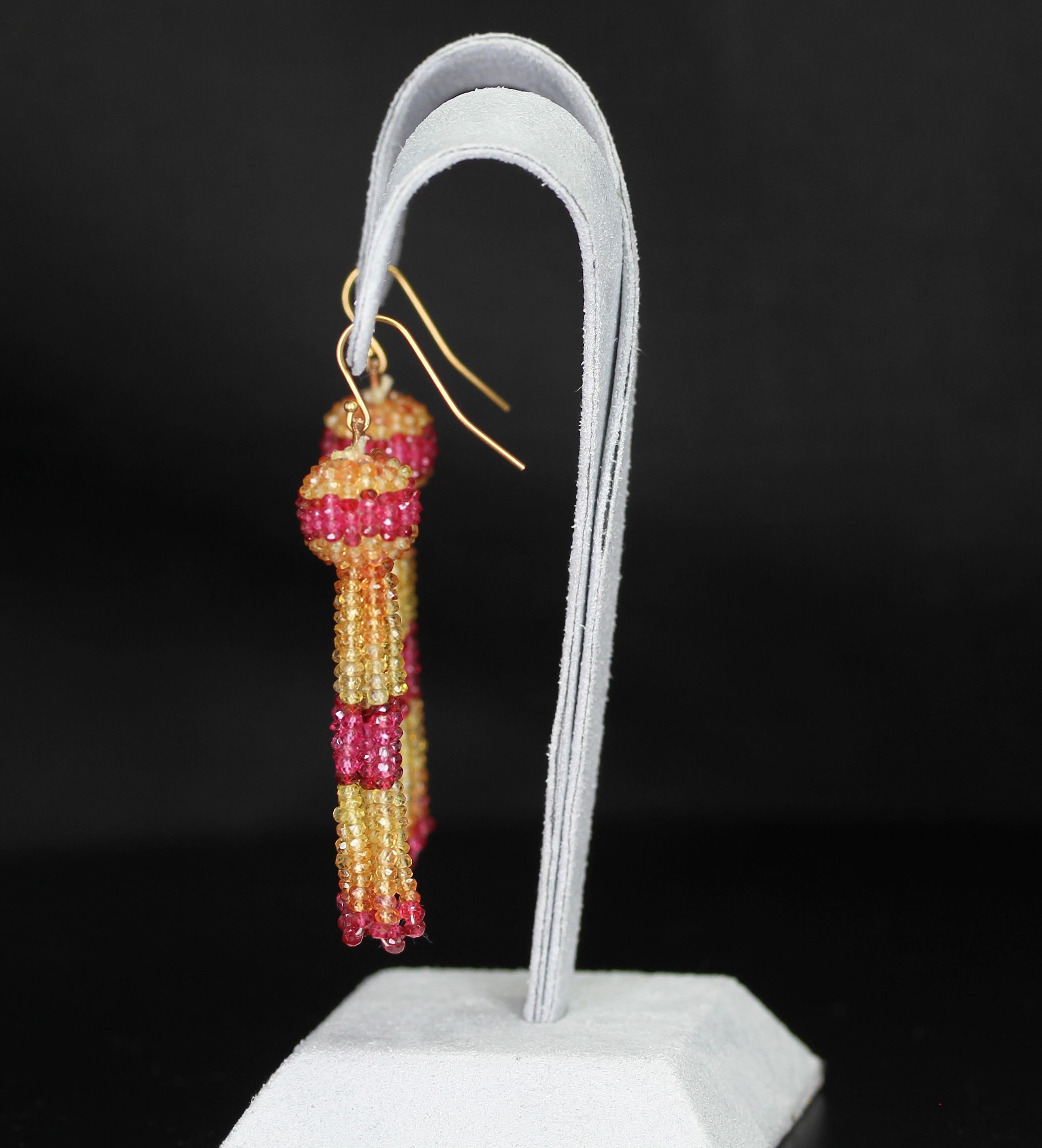 pink and orange tassel earrings