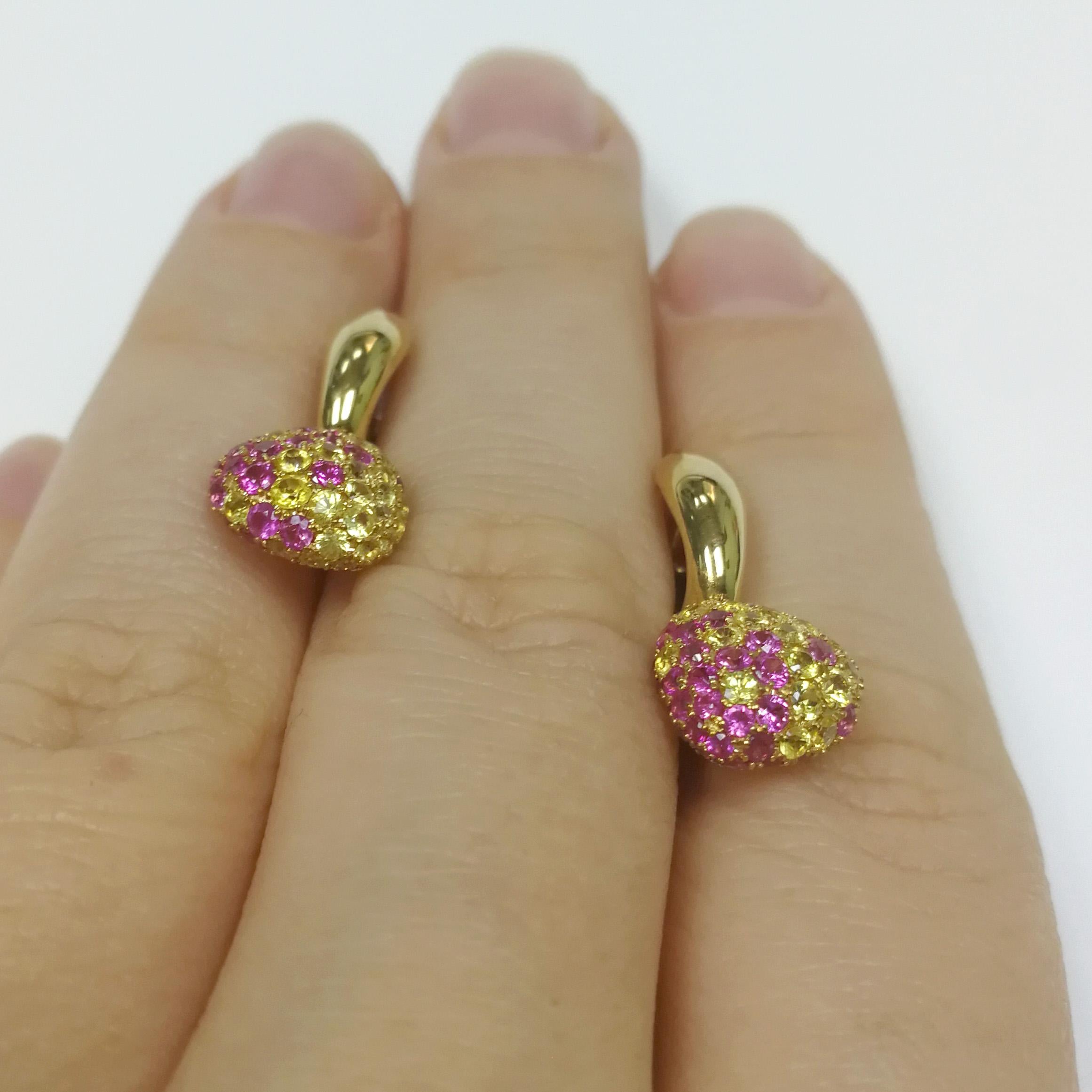 Yellow and Orange Sapphires Yellow 18 Karat Gold Riviera Earrings In New Condition For Sale In Bangkok, TH