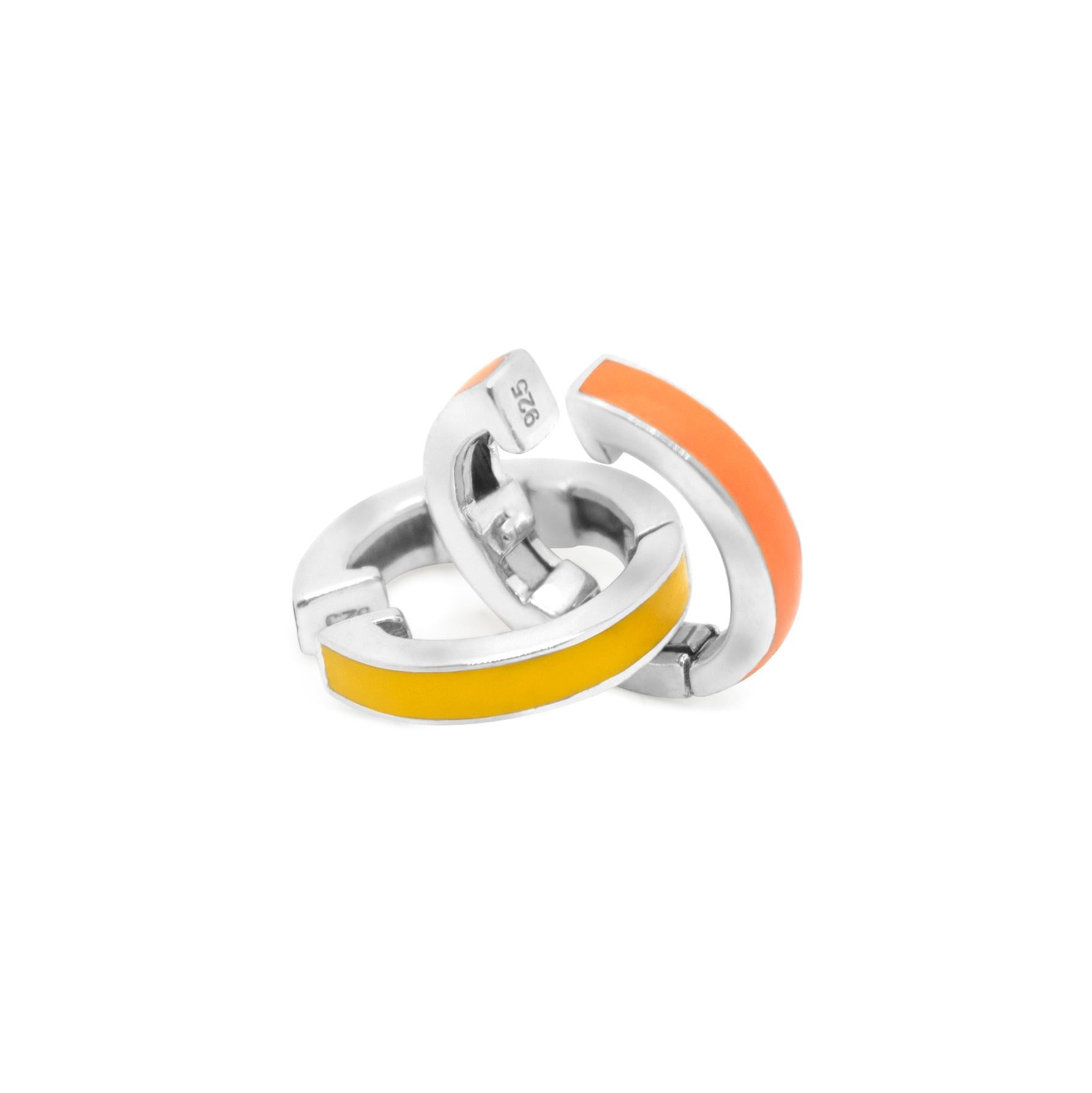 Yellow And Orange Striped Ear Cuff Pair Sterling Silver And Enamel In New Condition For Sale In London, Richmond