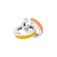 Yellow And Orange Striped Ear Cuff Pair Sterling Silver And Enamel