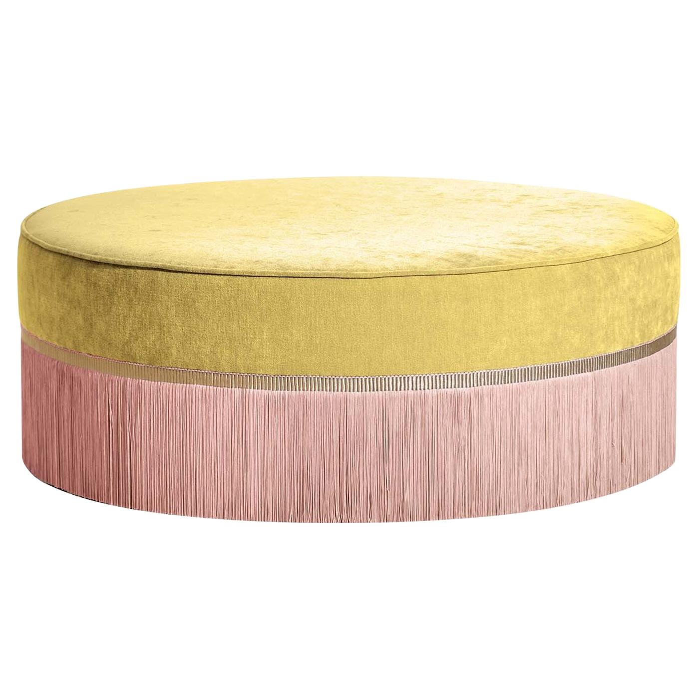 Yellow and Pink Couture Geometric Bicolor Pouf