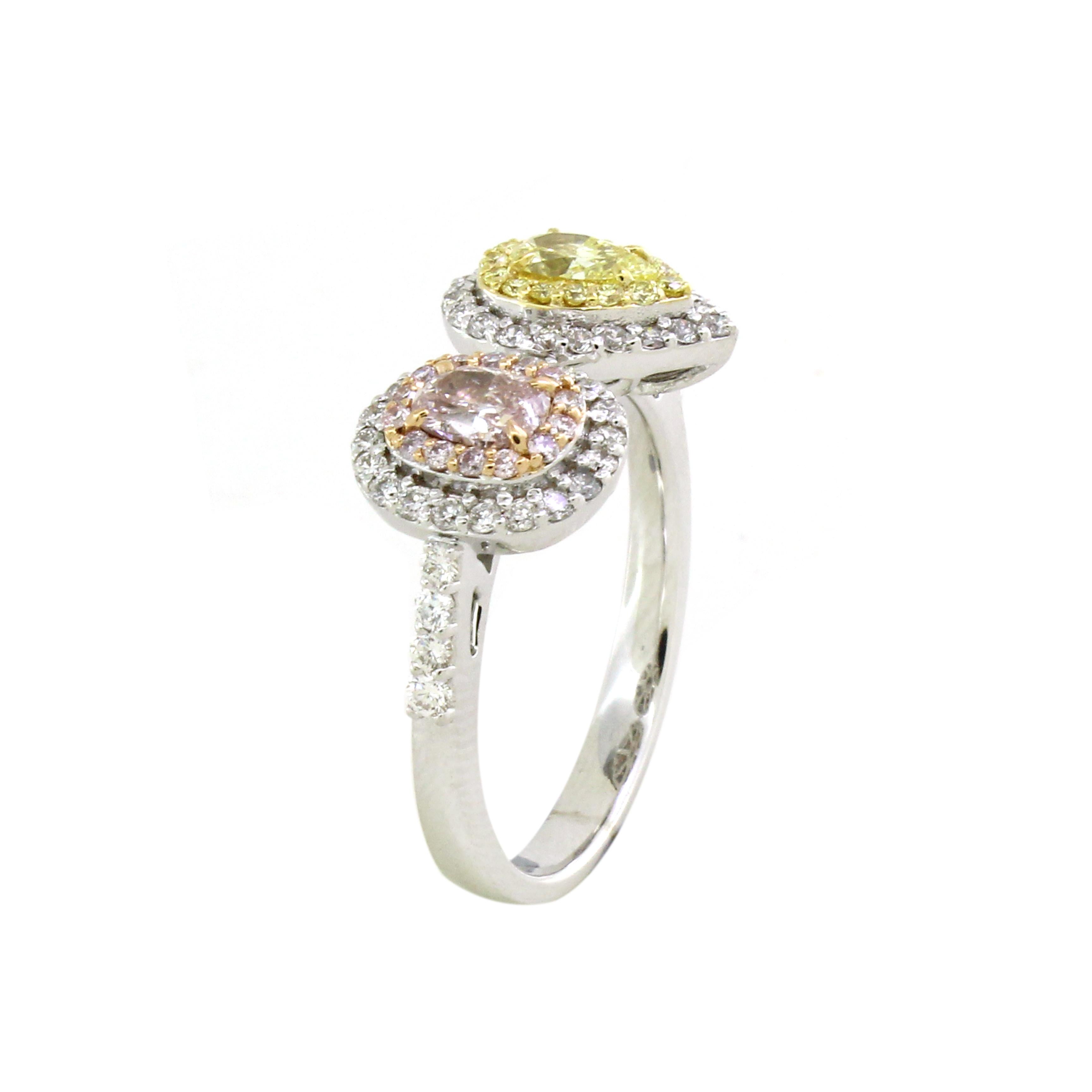 Modern Yellow and Pink Diamond Toi-et-moi Ring  For Sale