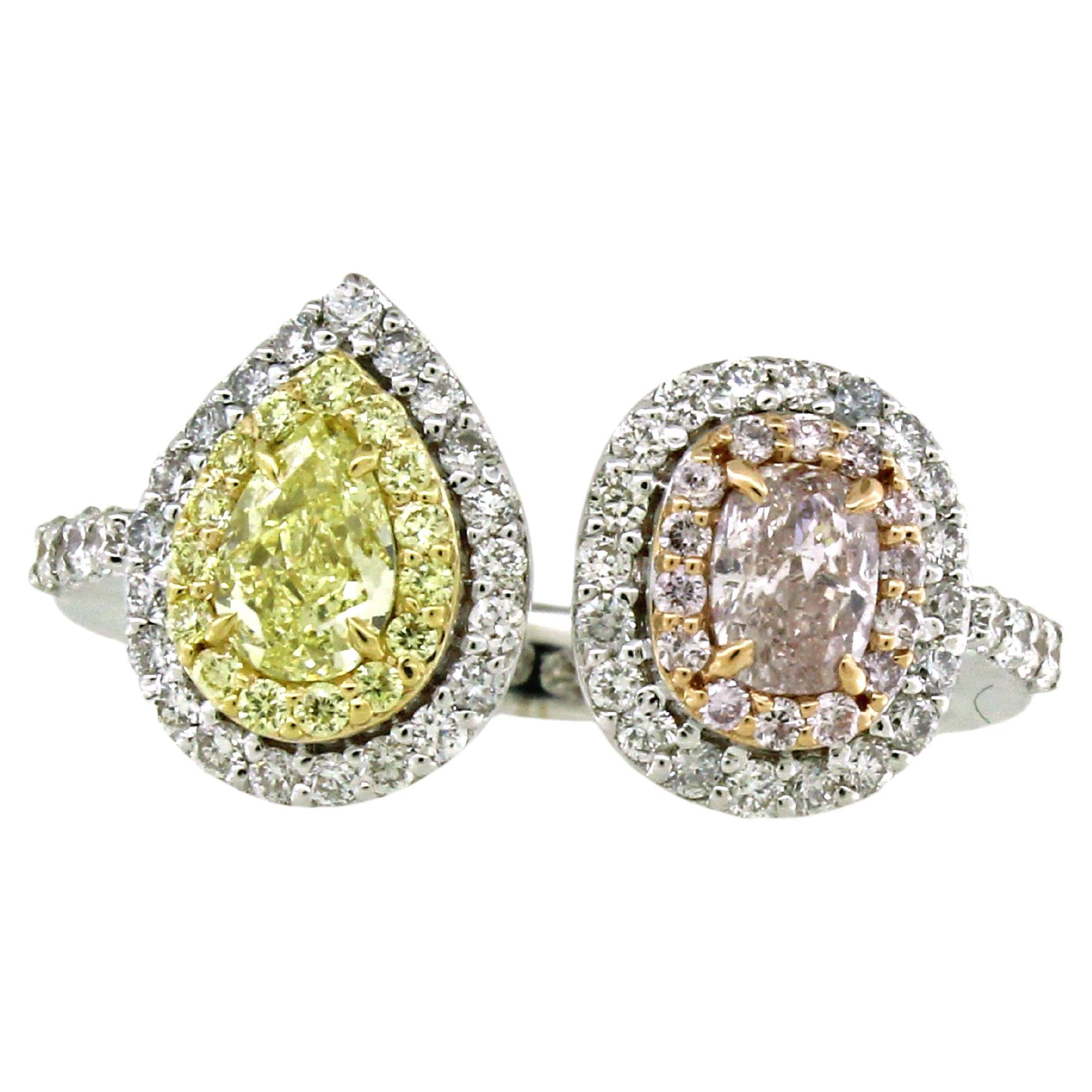 Gelber und Pink Diamond Toi-et-moi Ring 