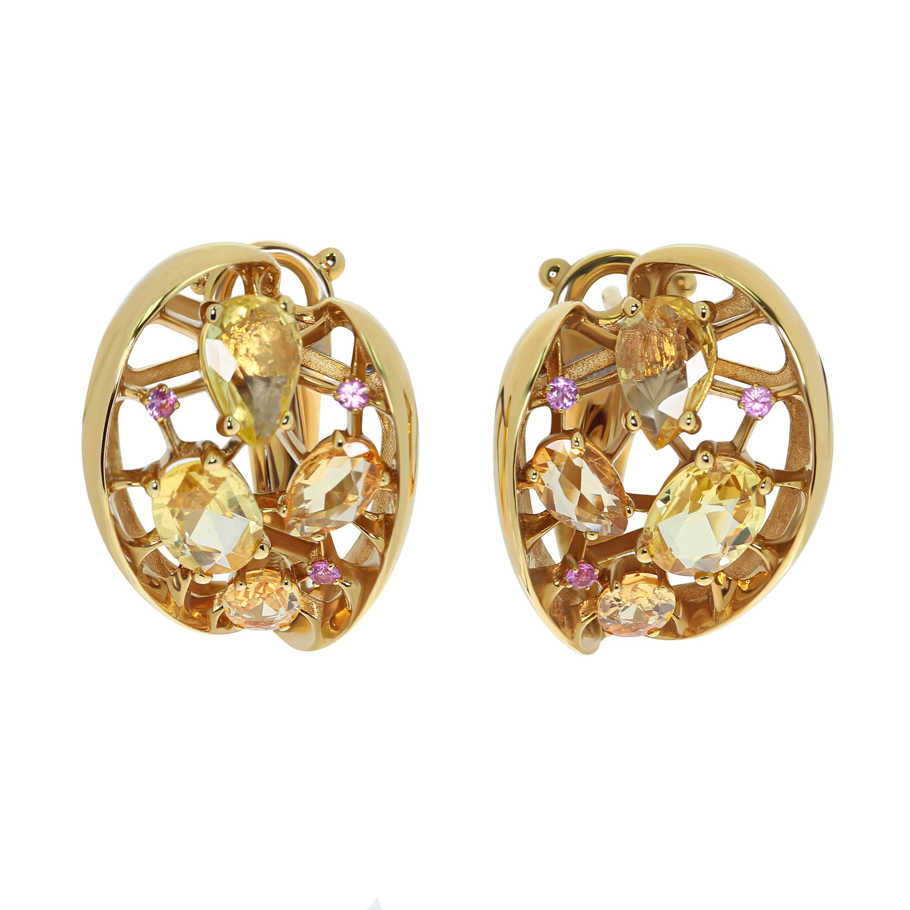 Yellow and Pink Sapphires 18 Karat Yellow Gold Splash Suite For Sale 1