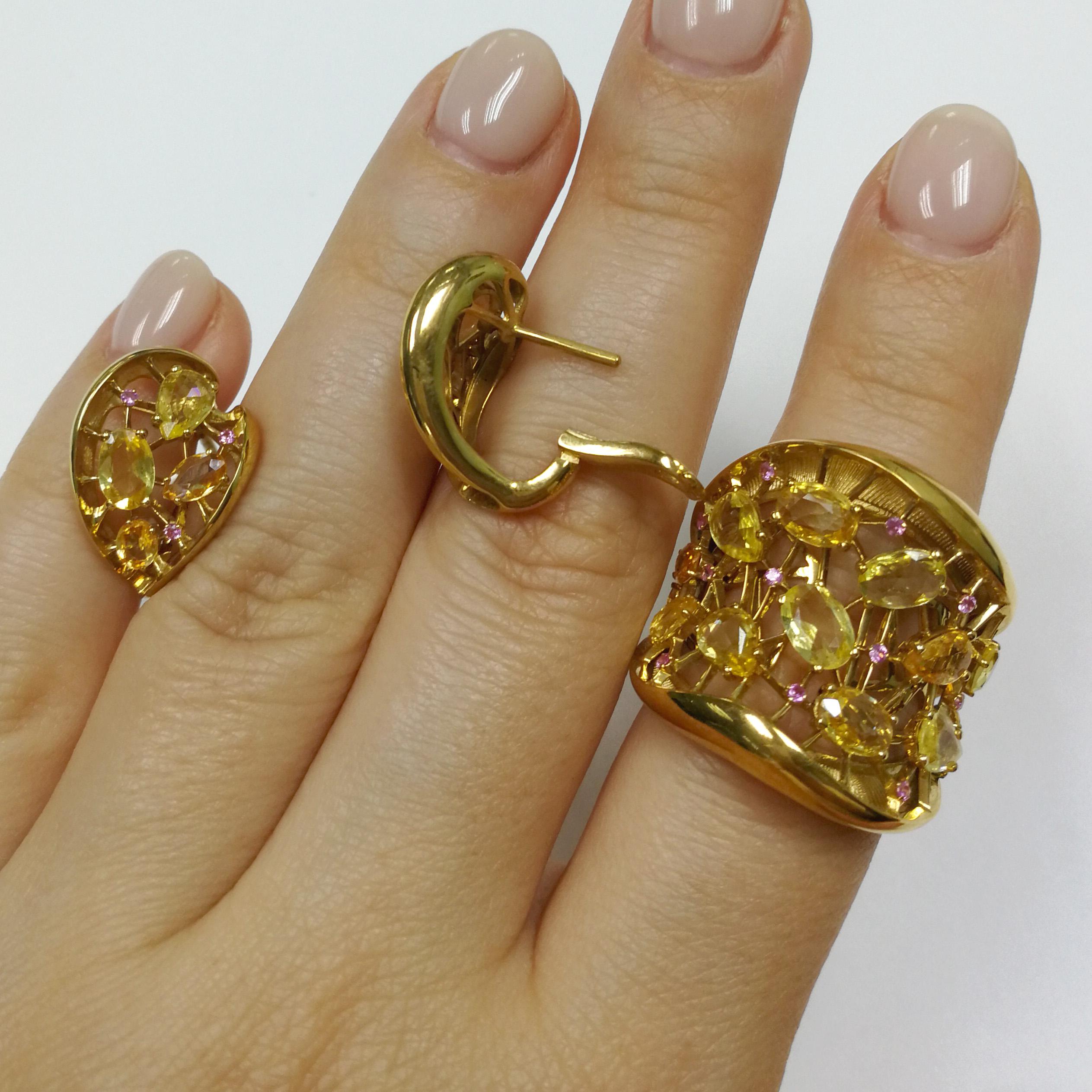 Yellow and Pink Sapphires 18 Karat Yellow Gold Splash Suite For Sale 2