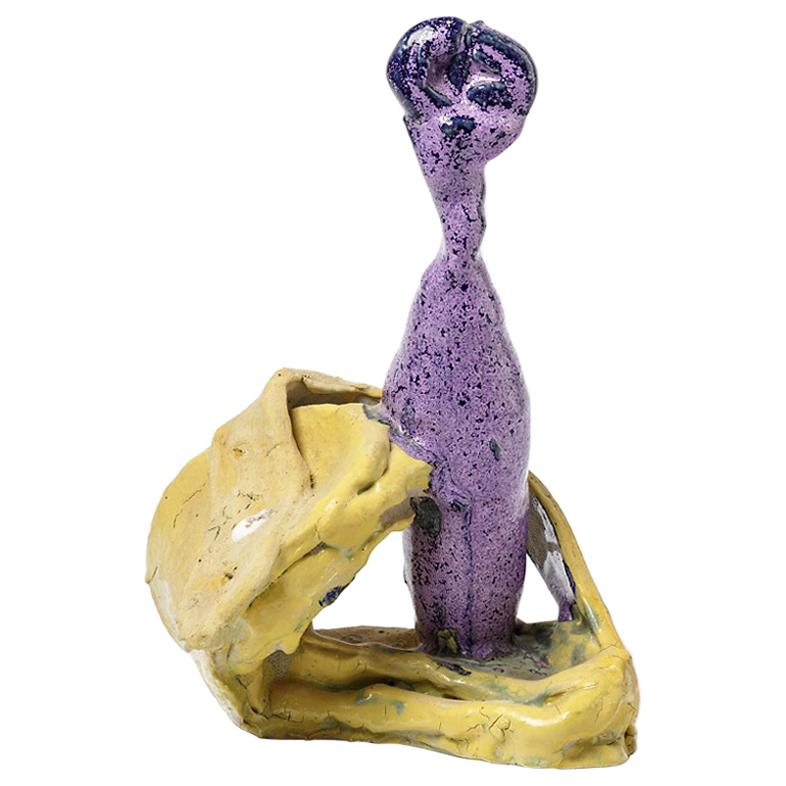 Sculpture en céramique Asbtract jaune et violet de Patrick Crulis Art français