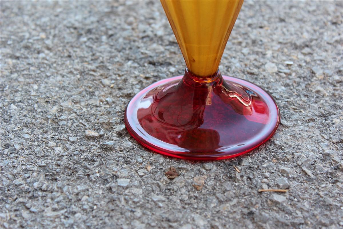 Inizio XX secolo Vaso in vetro soffiato giallo e rosso di Murano 1950 Art Nouveau Design Italiano in vendita