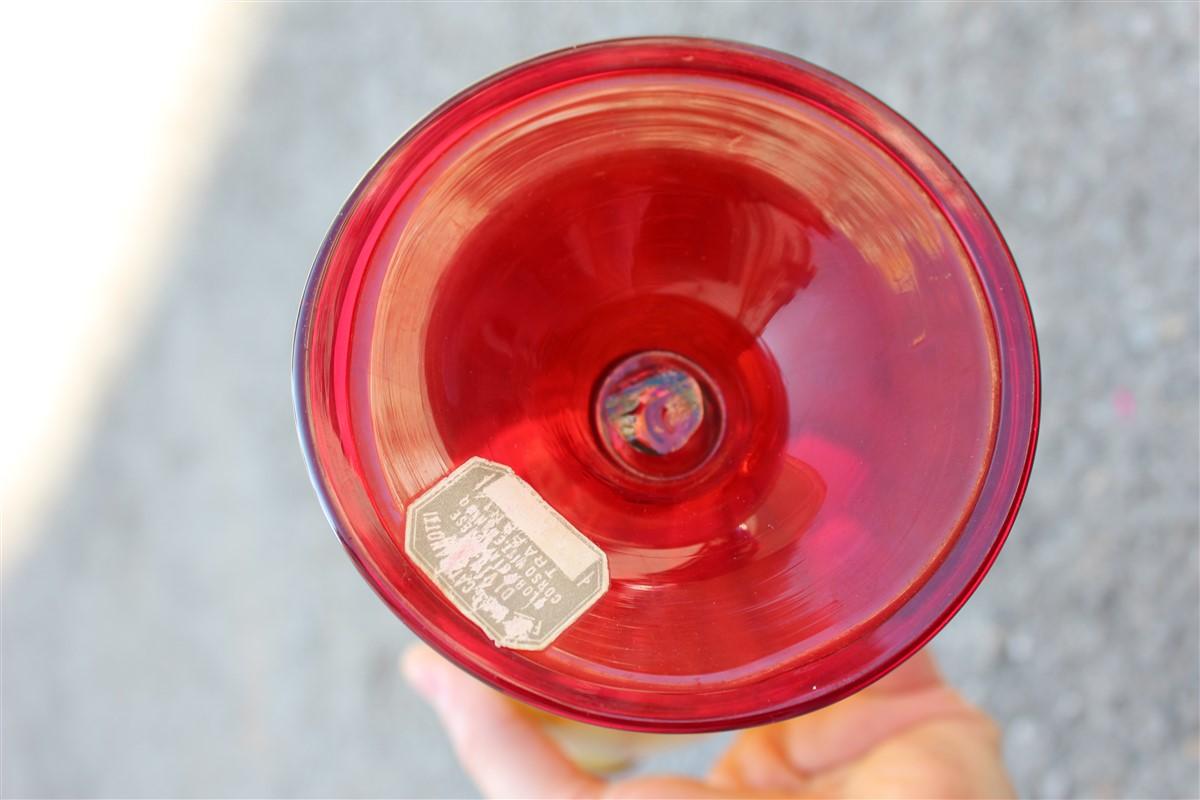 Vaso in vetro soffiato giallo e rosso di Murano 1950 Art Nouveau Design Italiano in vendita 2