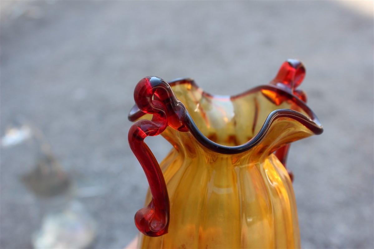 Yellow and Red Blown Murano Glass Vase 1950 Art Nouveau Italian Design For Sale 5