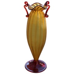 Yellow and Red Blown Murano Glass Vase 1950 Art Nouveau Italian Design