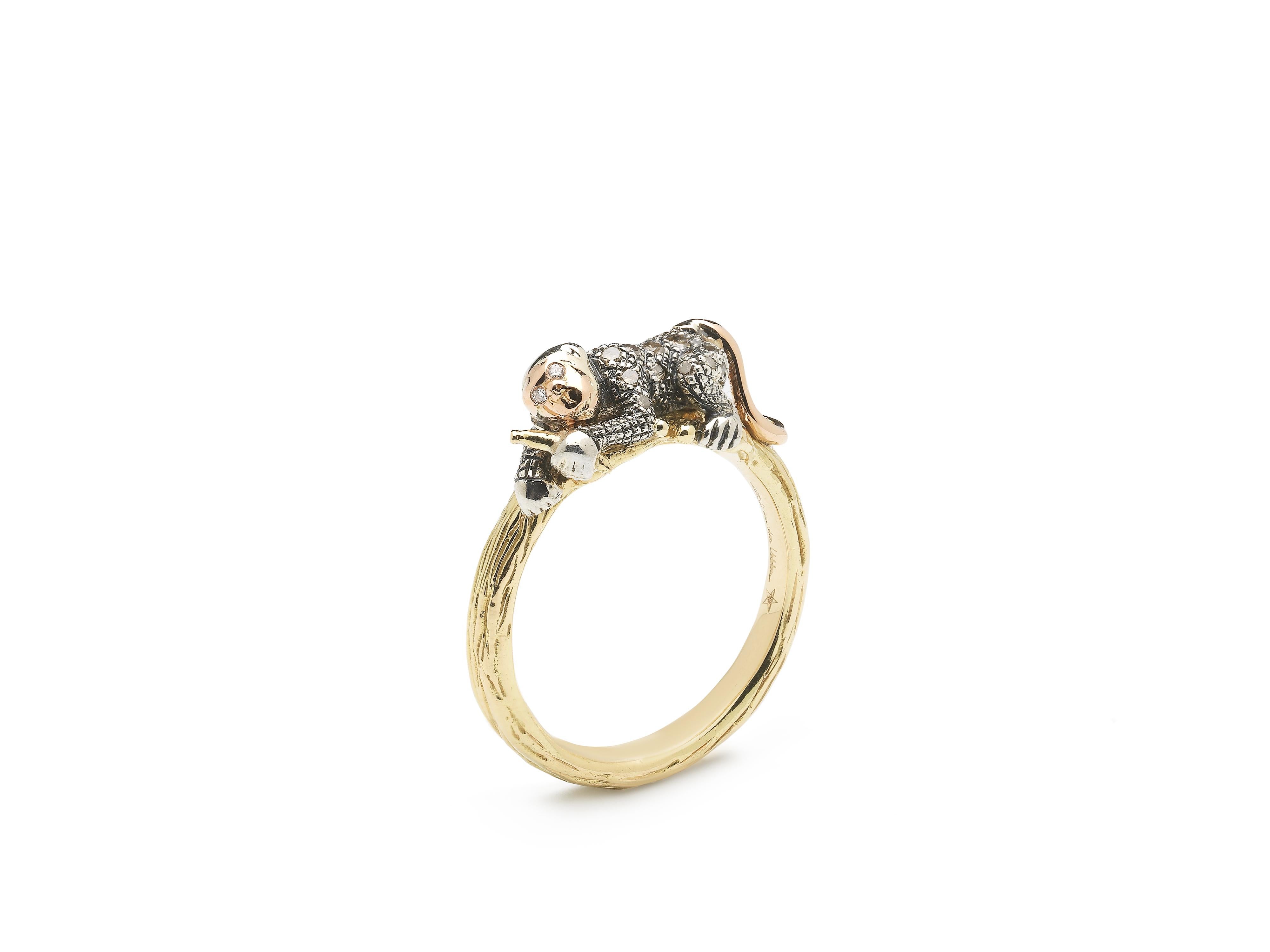 Yellow and Rose Gold Diamond Monkey Stackable Ring In New Condition For Sale In Amsterdam, NL