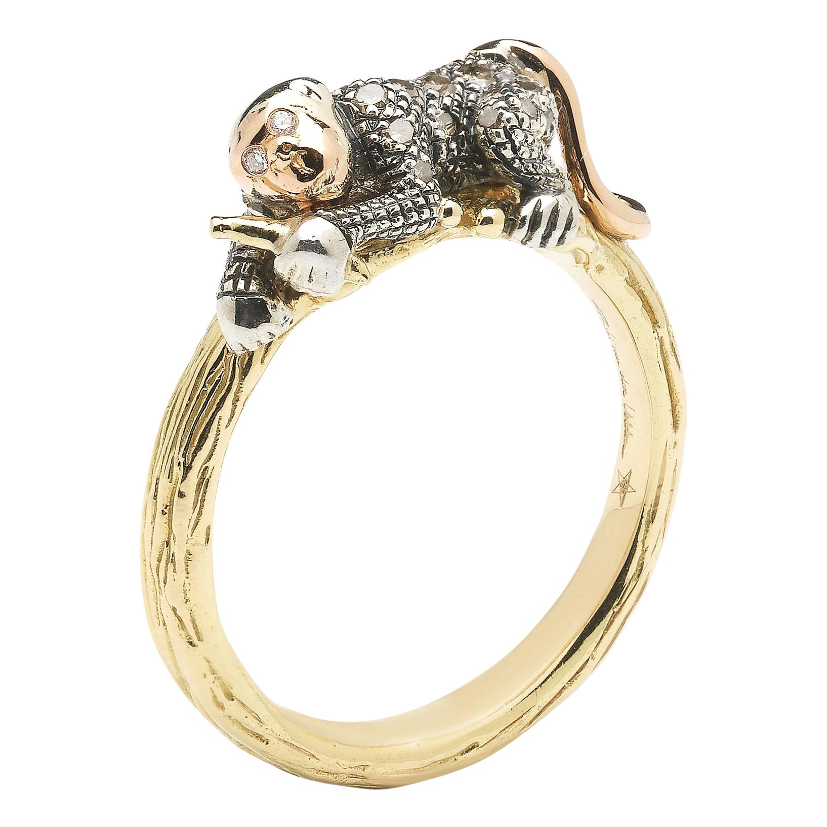Yellow and Rose Gold Diamond Monkey Stackable Ring For Sale