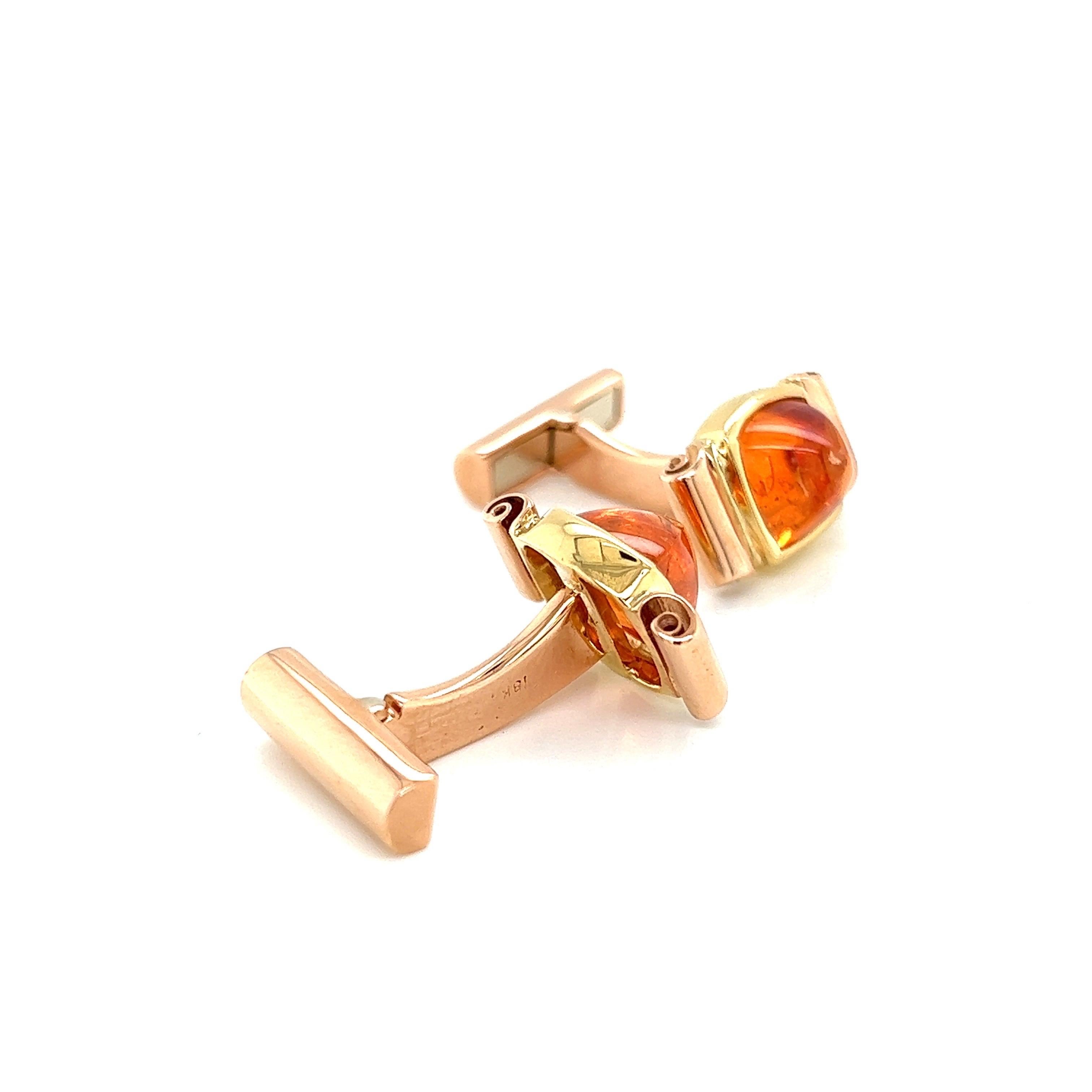 Yellow and Rose Gold Swirl Spessartite Orange Garnet Cufflinks In New Condition For Sale In New York, NY