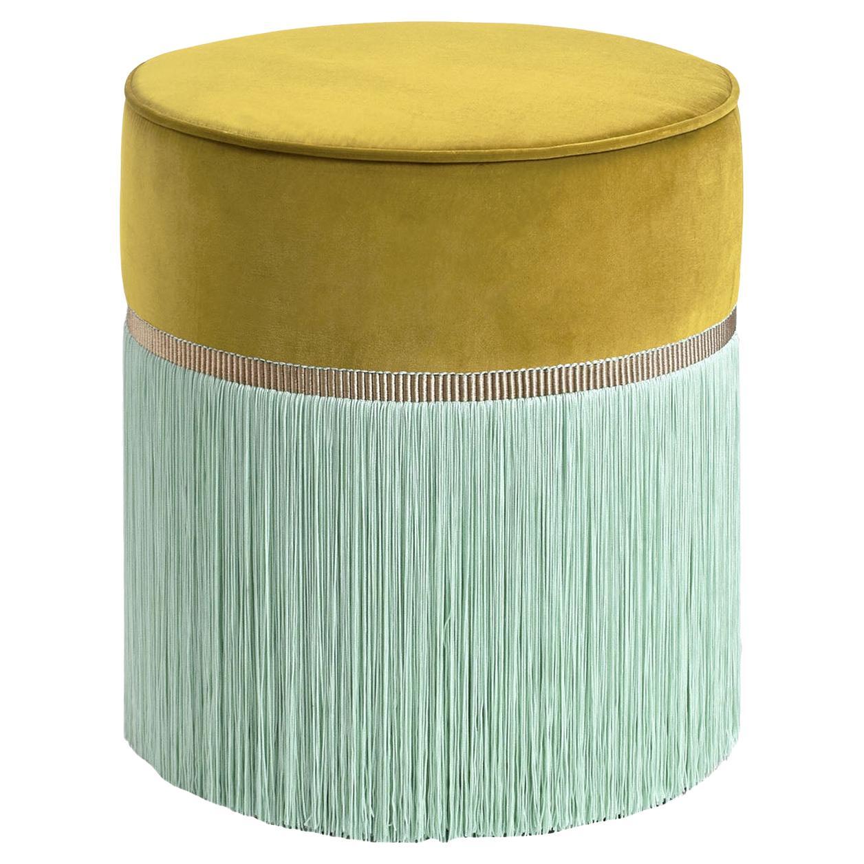 Yellow and Sea Foam Couture Geometric Bicolor Pouf