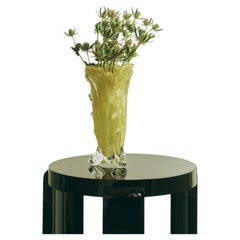 Yellow and transparent draped glass vase