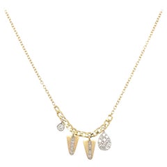 Yellow and White 14 Karat Gold Necklace with Mixed Diamond Drops