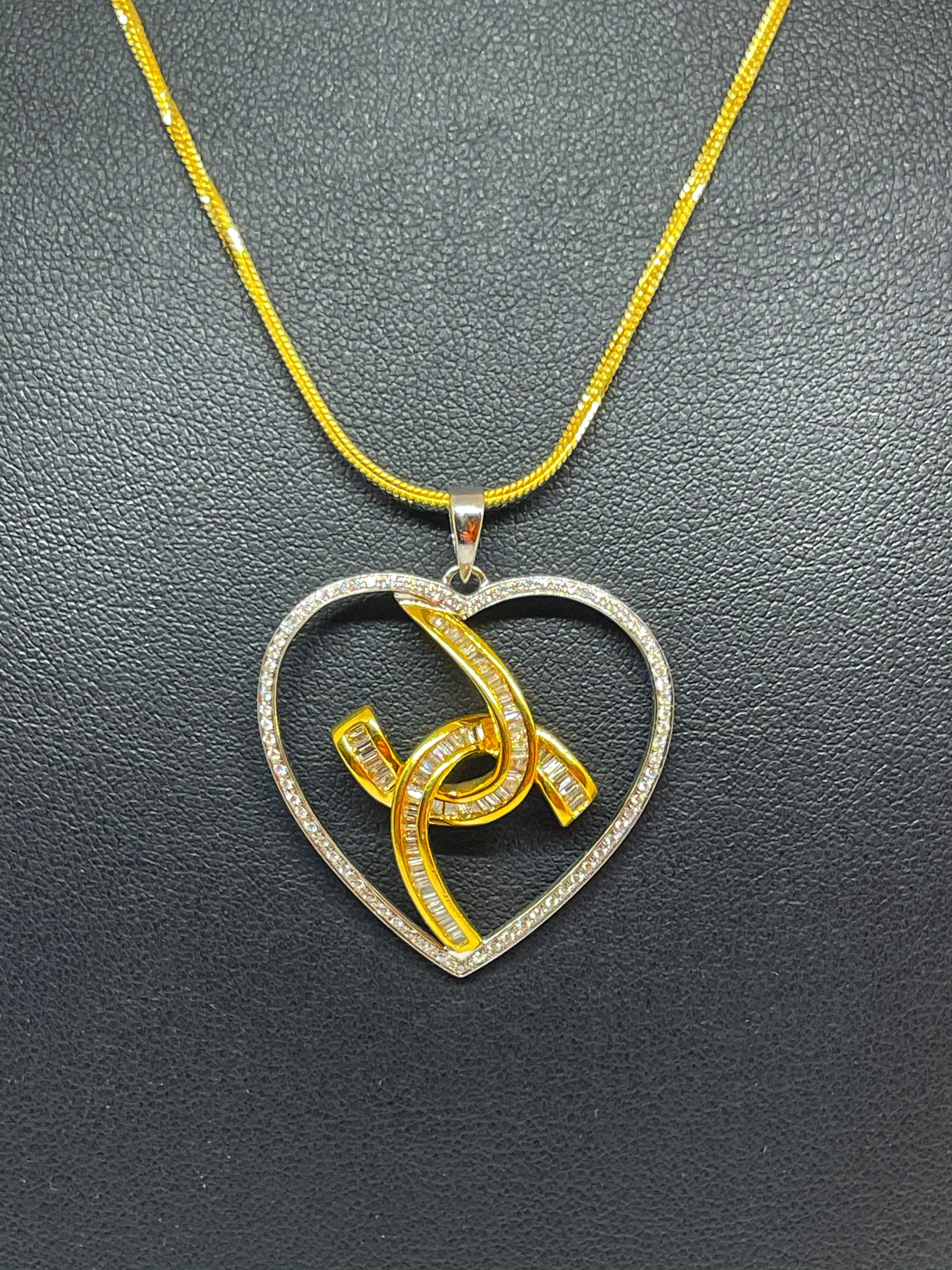 Modern Diamond Necklace Yellow and White 18 Karat Gold