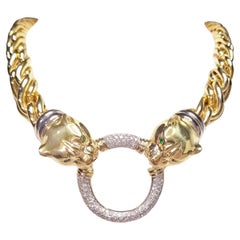 Yellow and White 18k Golden Panther Diamond Limited Edition Chain Necklace