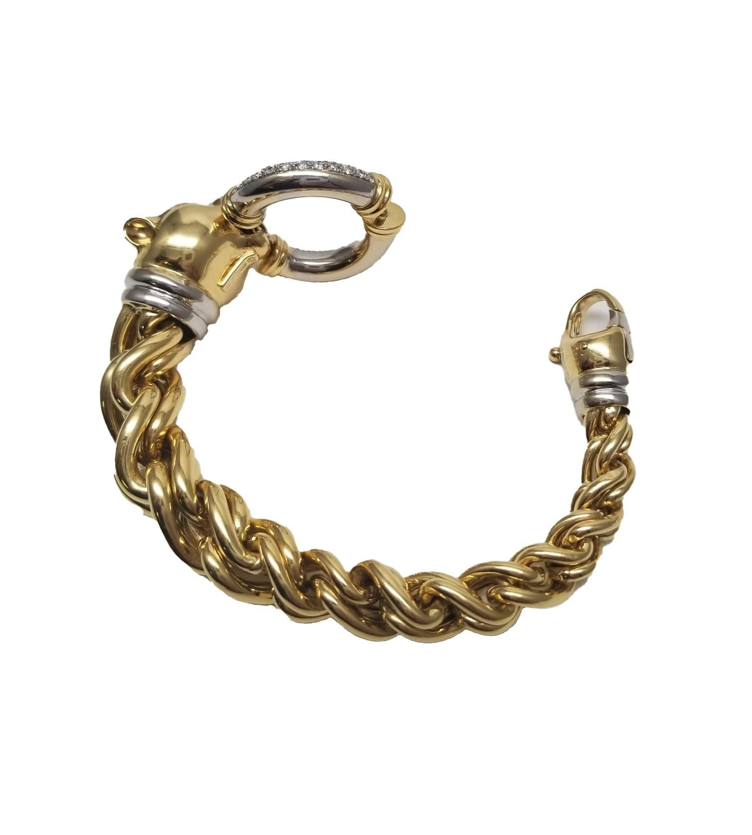 Contemporary Yellow and White 18k Golden Panther Diamond Limited Edition Chain Bracelet For Sale