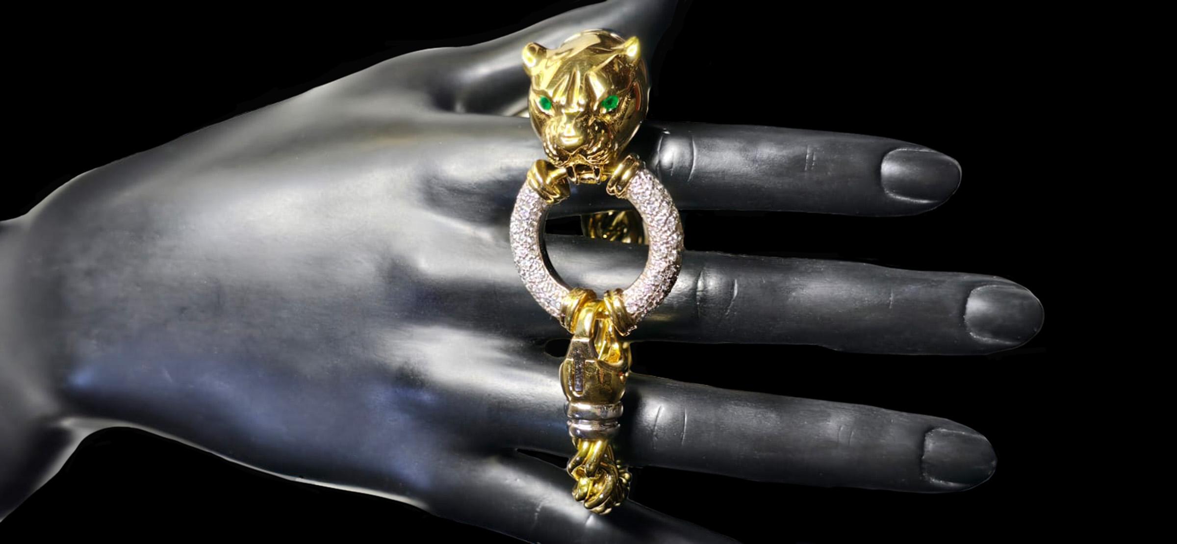 Yellow and White 18k Golden Panther Diamond Limited Edition Chain Bracelet In New Condition For Sale In New York, NY