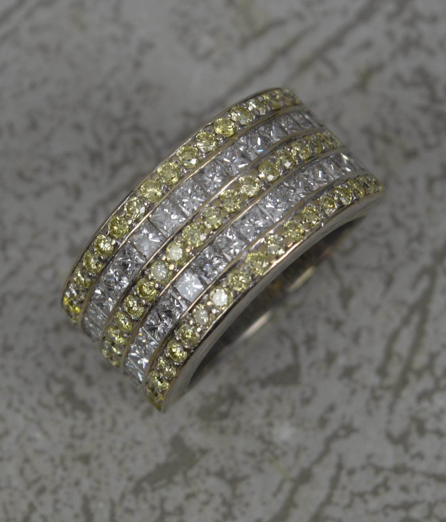 Gelber und weißer 2,18 Karat natürlicher Diamant und 18 Karat Gold Band Cluster-Ring 5