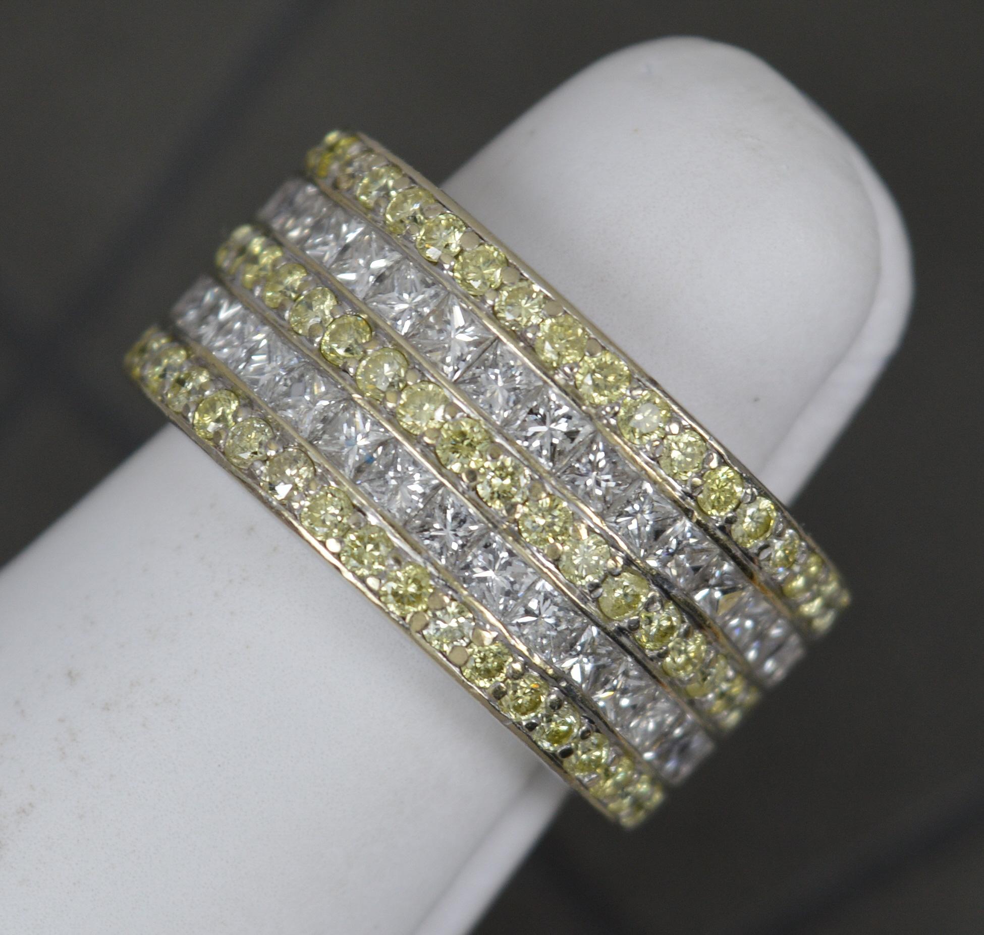Yellow and White 2.18 Carat Natural Diamond and 18 Carat Gold Band Cluster Ring For Sale 6