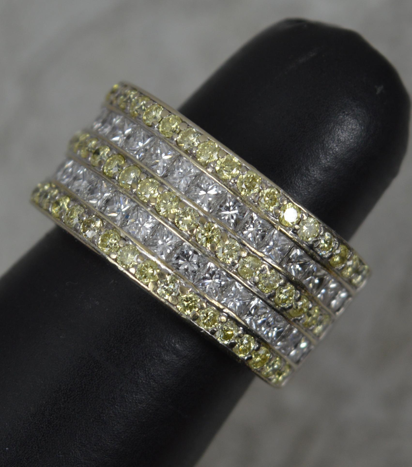 Yellow and White 2.18 Carat Natural Diamond and 18 Carat Gold Band Cluster Ring For Sale 8