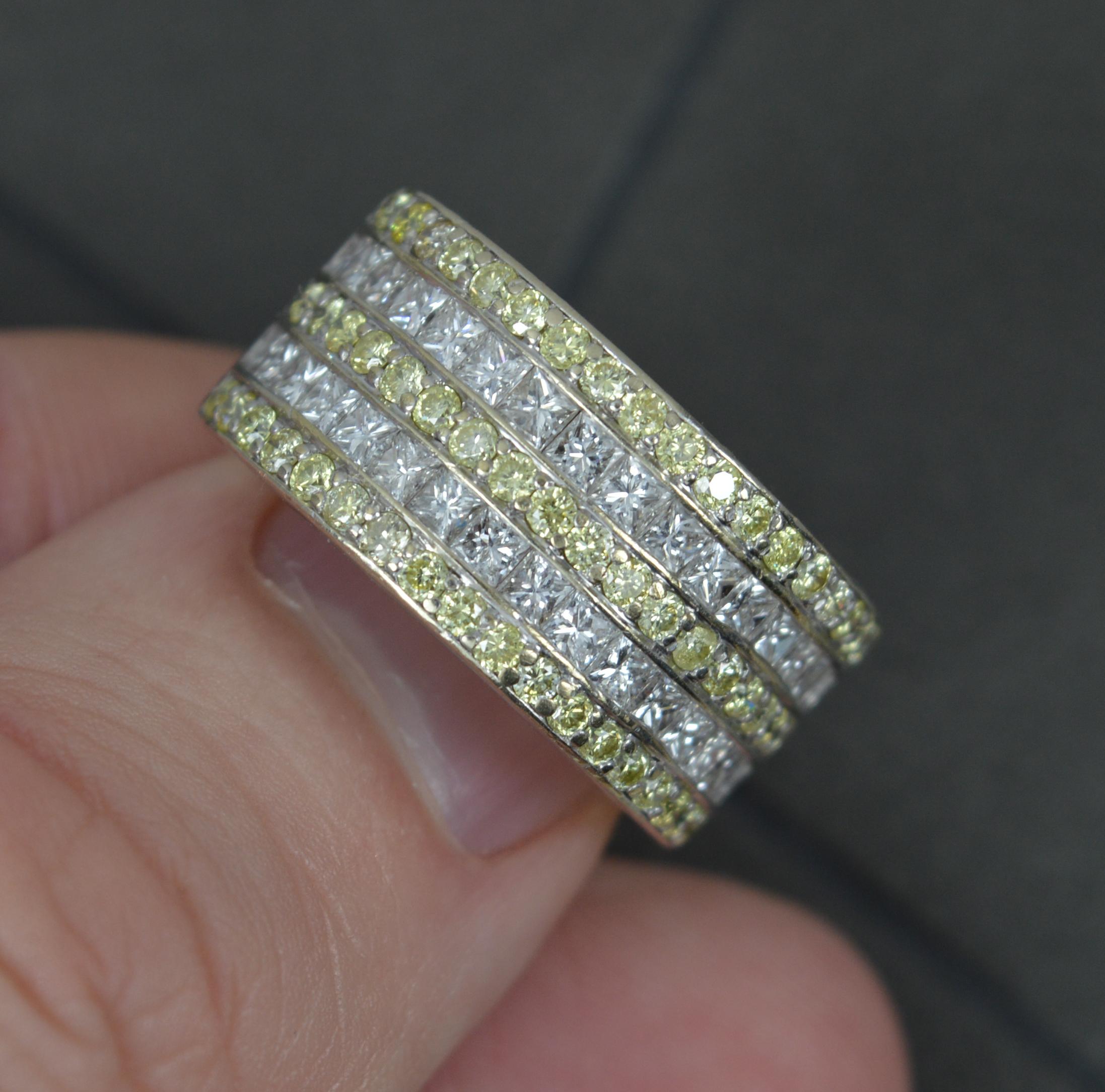 Gelber und weißer 2,18 Karat natürlicher Diamant und 18 Karat Gold Band Cluster-Ring 4