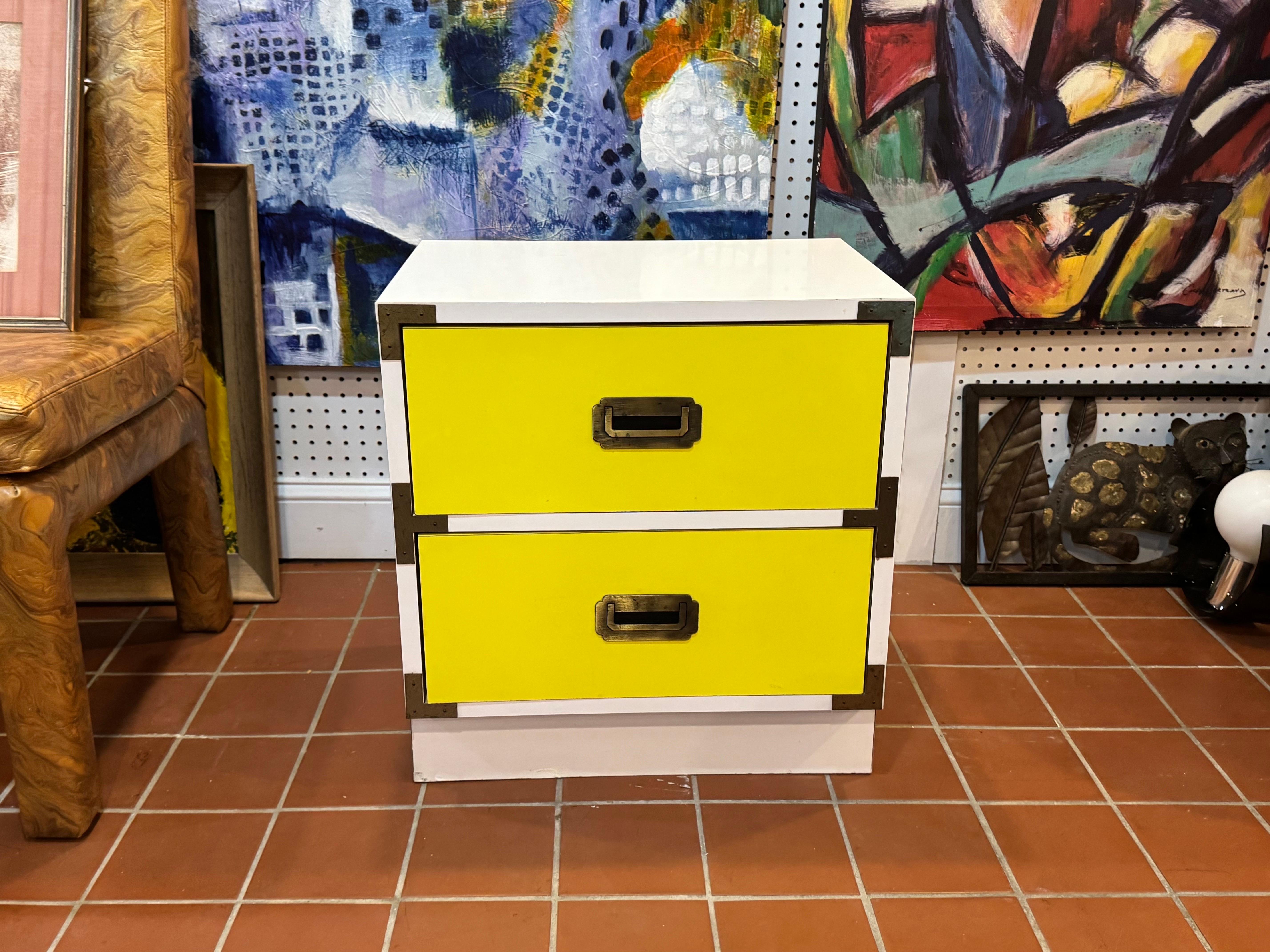 Yellow and White Campaign Nightstand For Sale 4