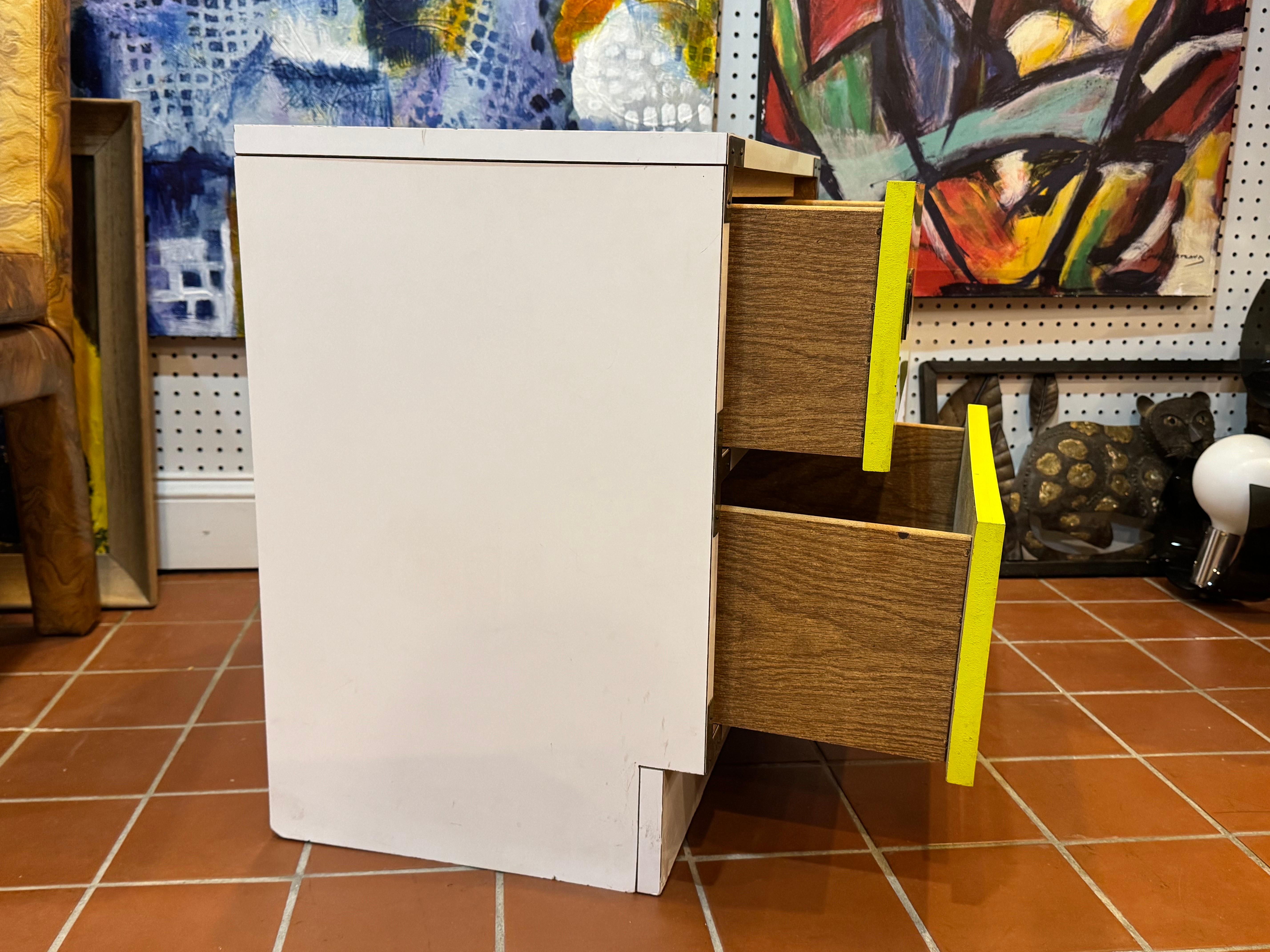 Yellow and White Campaign Nightstand For Sale 5