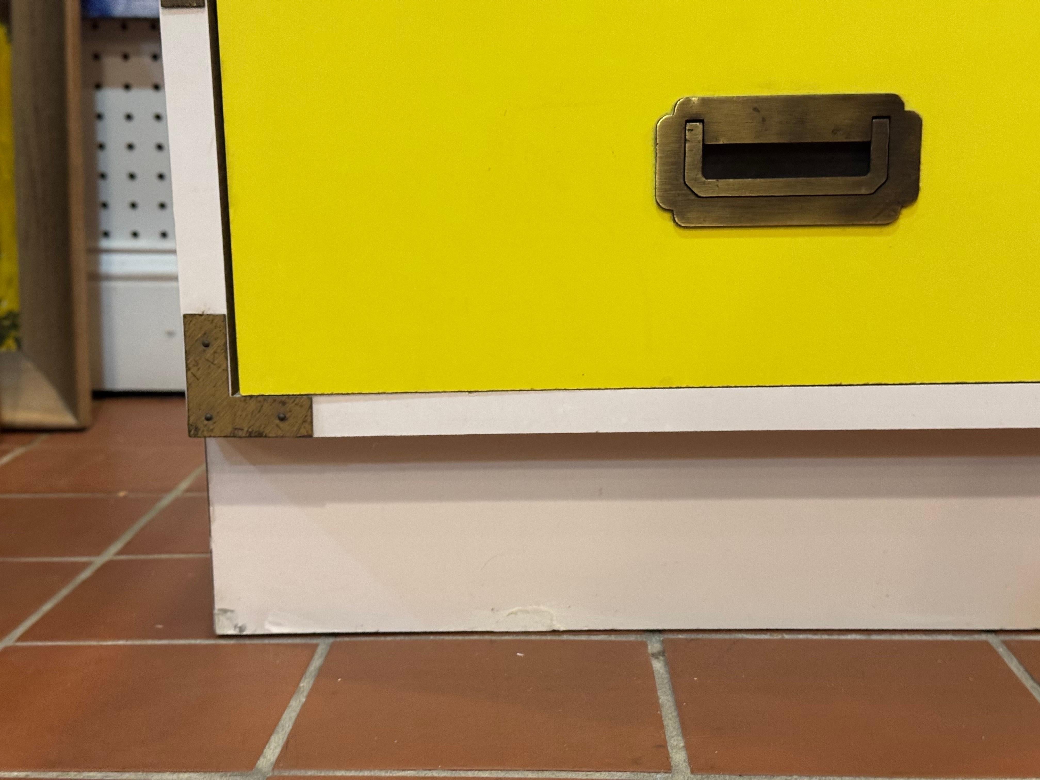 Yellow and White Campaign Nightstand For Sale 6