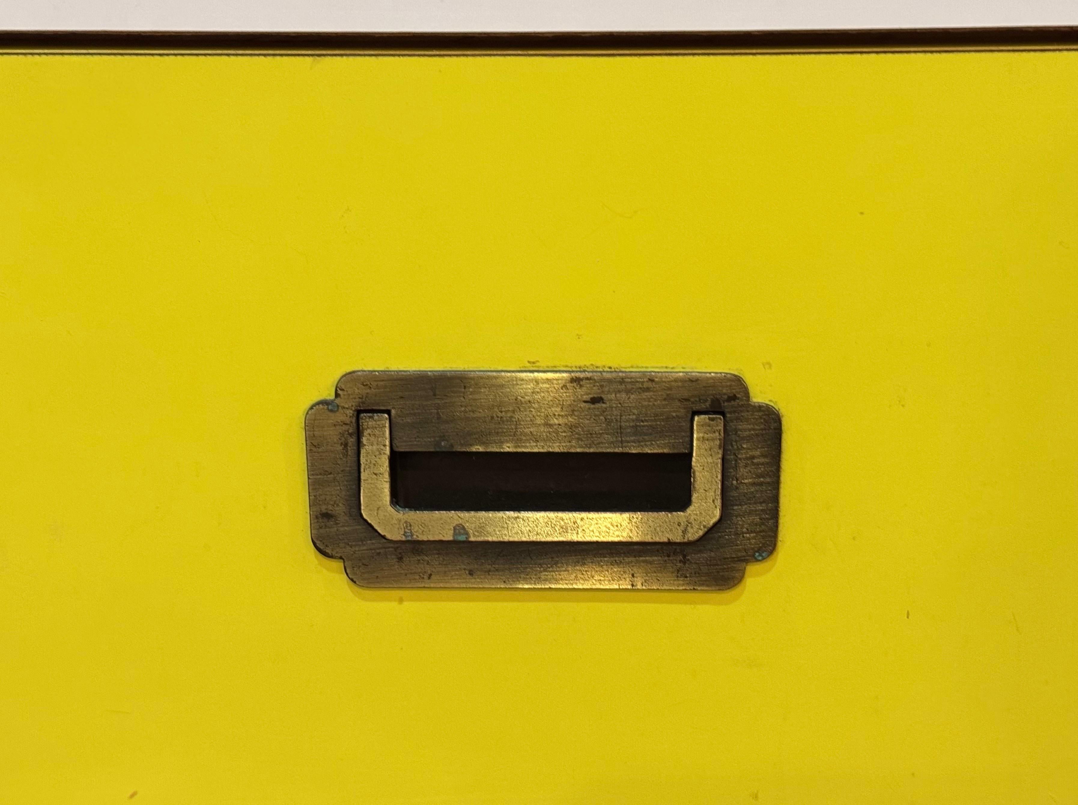 Yellow and White Campaign Nightstand For Sale 8