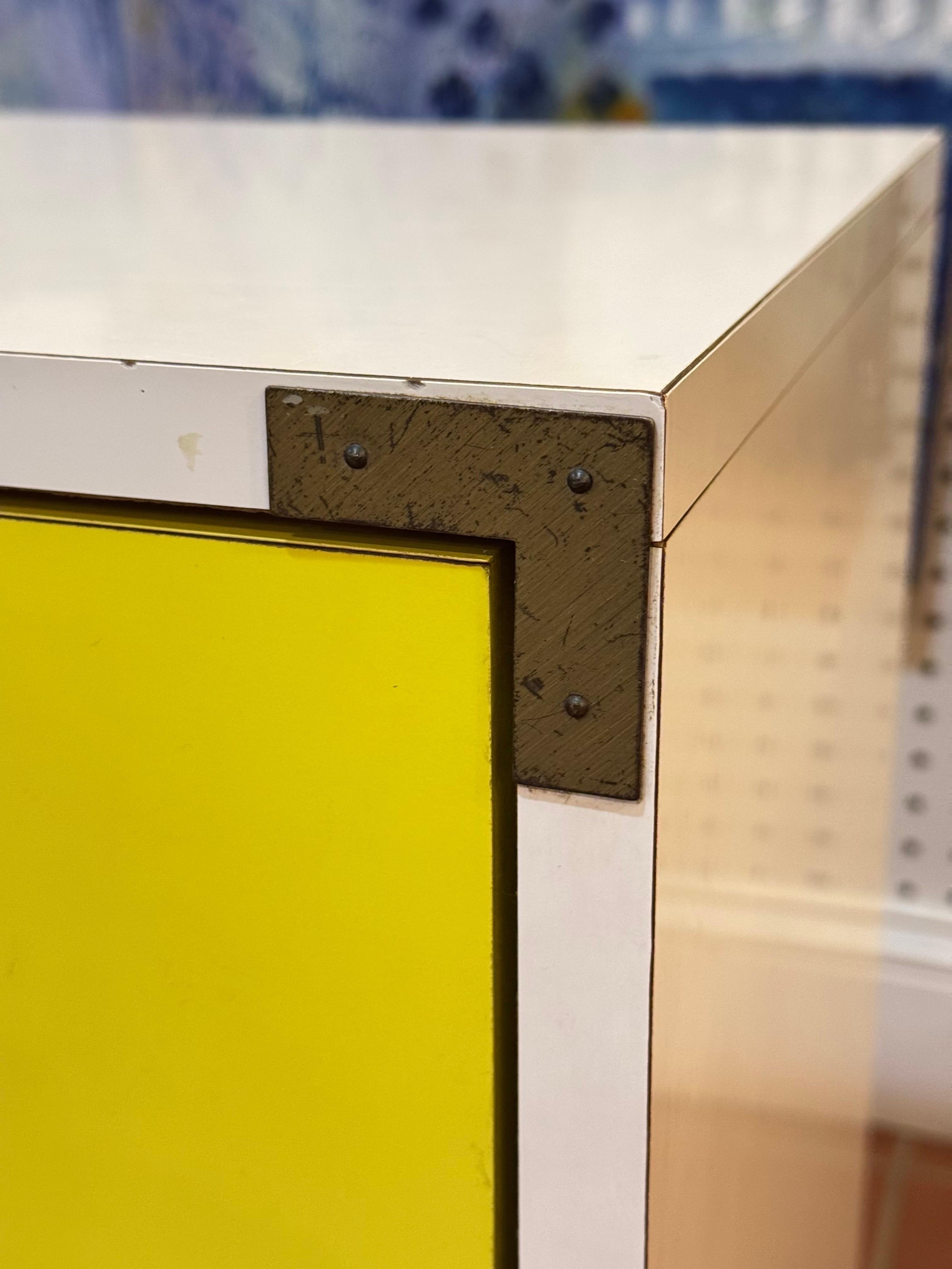 Yellow and White Campaign Nightstand For Sale 9
