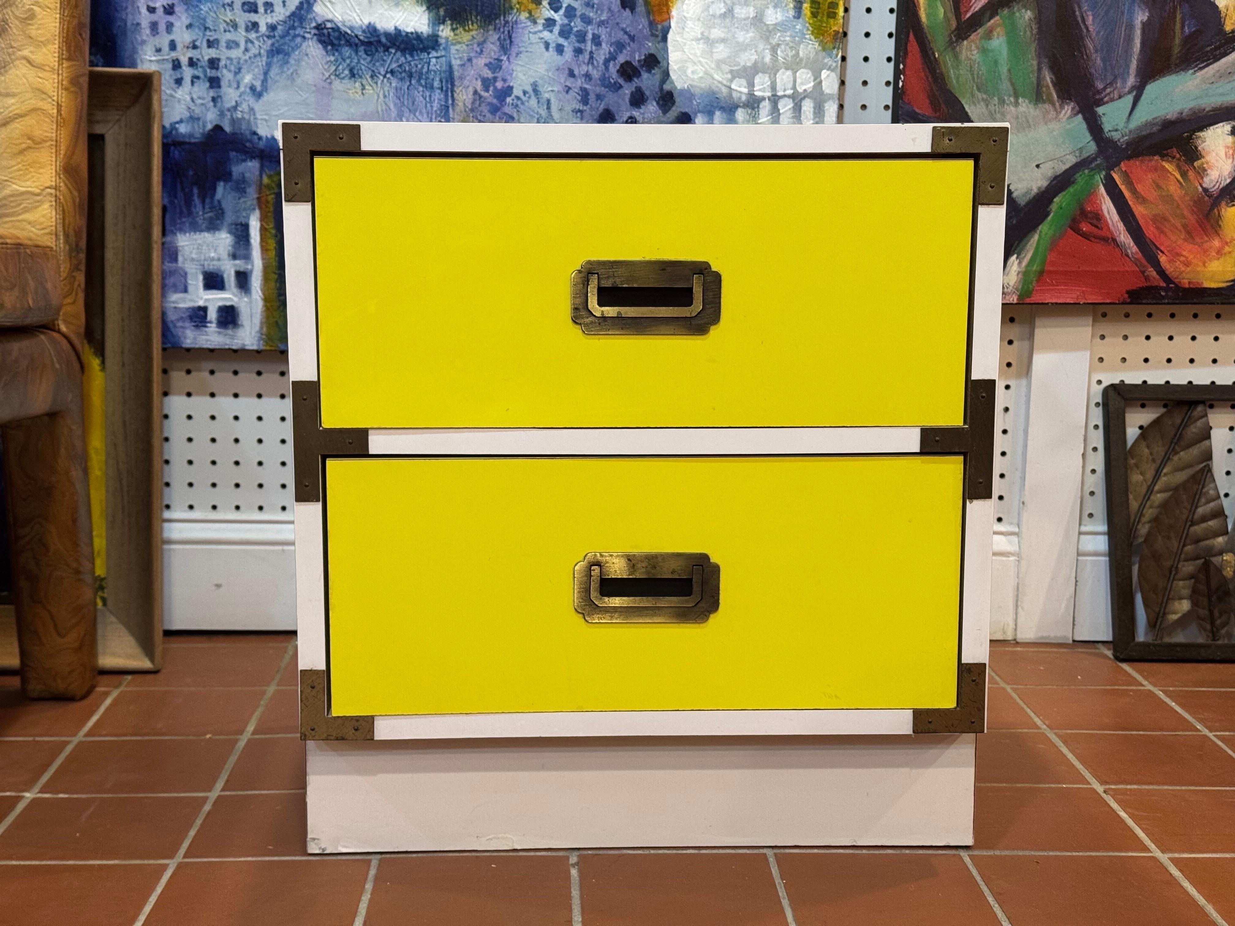 American Yellow and White Campaign Nightstand For Sale