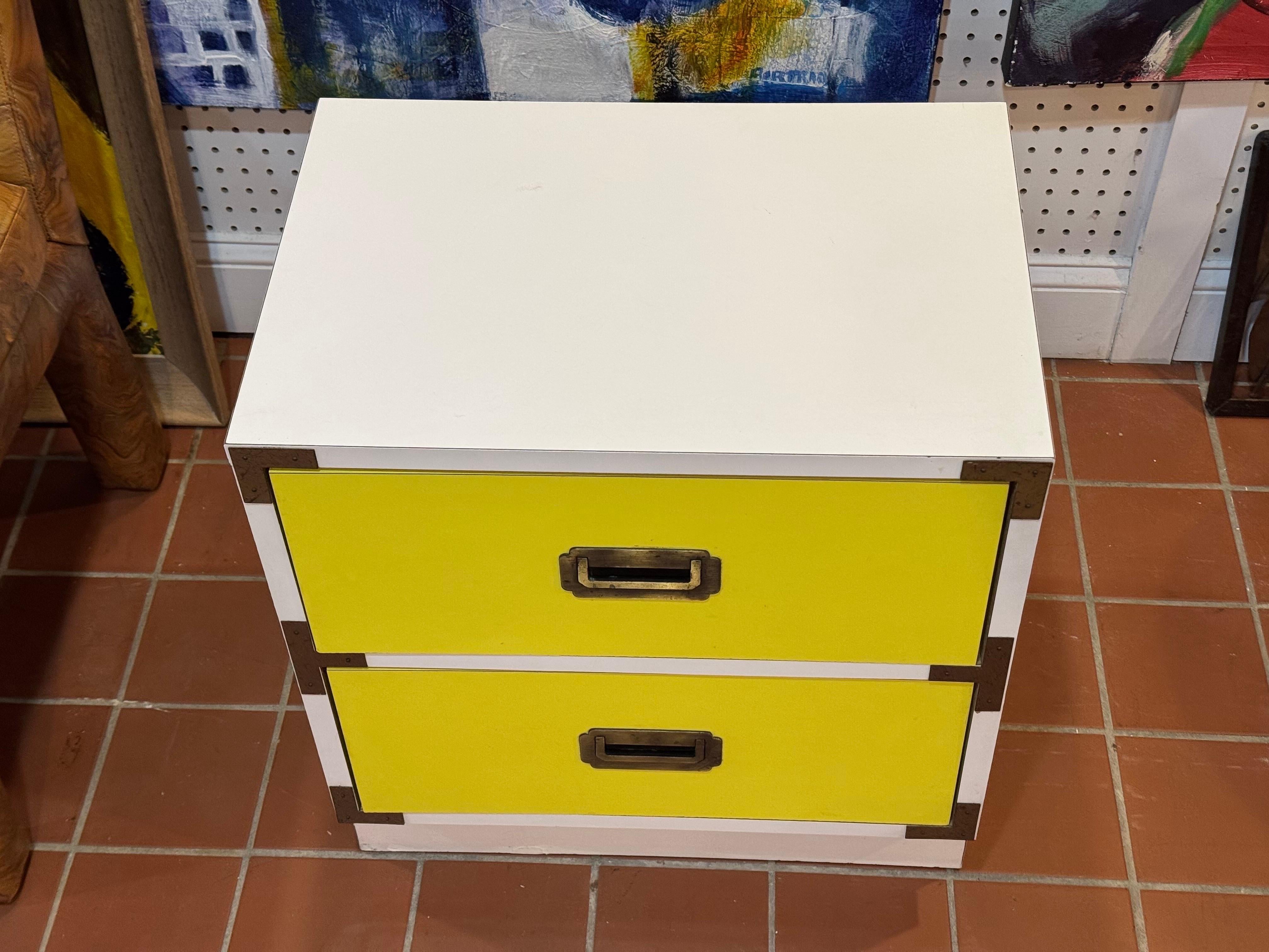 Brass Yellow and White Campaign Nightstand For Sale