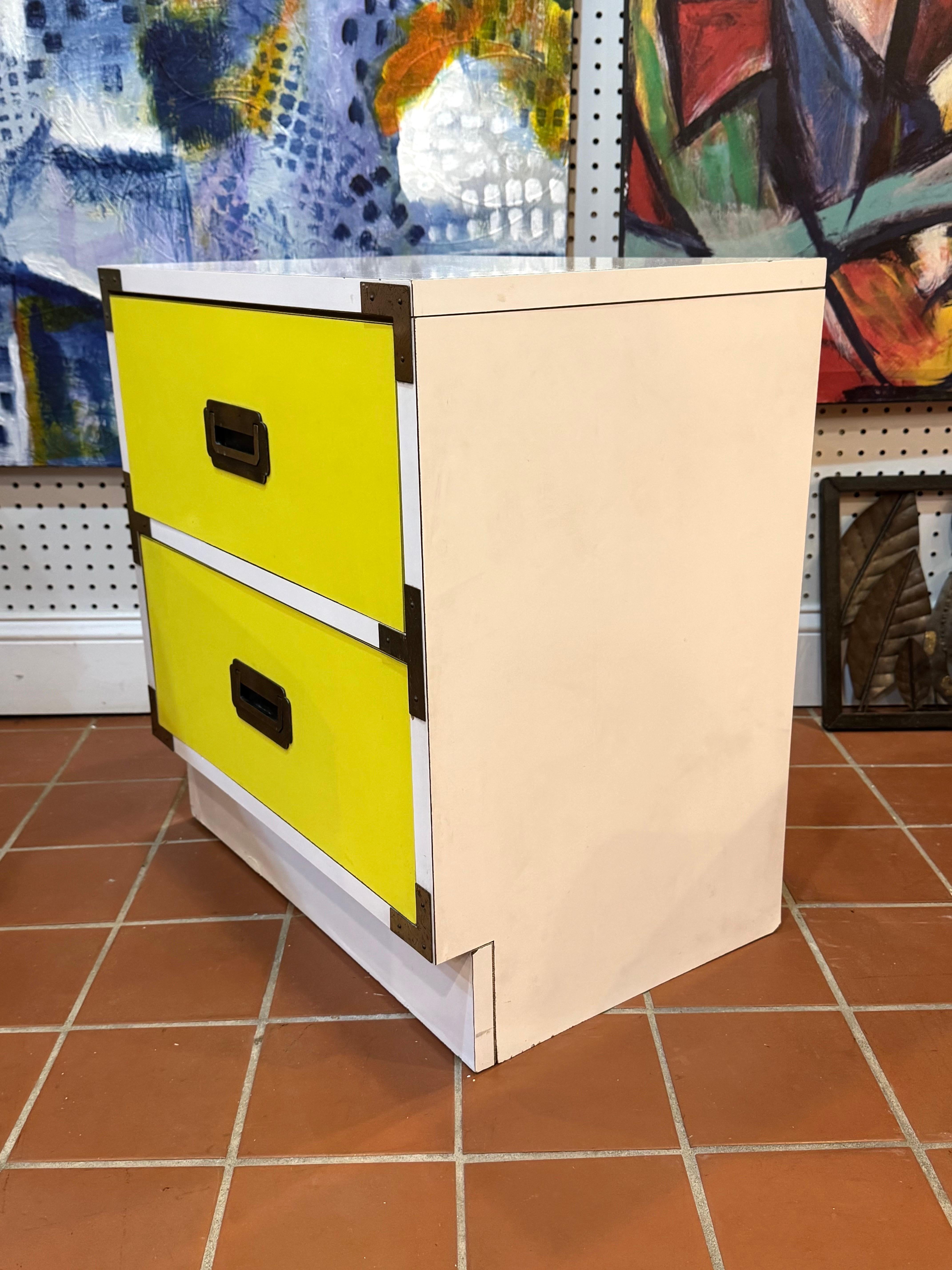 Yellow and White Campaign Nightstand For Sale 3